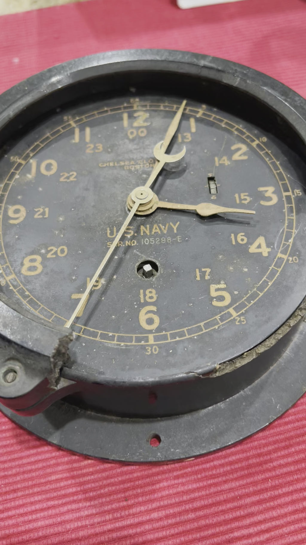 51. 75 years old Vintage Chelse  boston U. S. Navy Ship Clock for restoration