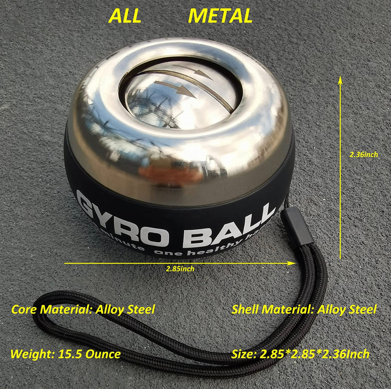 EXBEPE All-Metal Power Gyro Ball,Weighted Auto-Start Hand Wrist Forearm Trainer and Strengthener for Exercise Joint and Muscle with Ball Bag