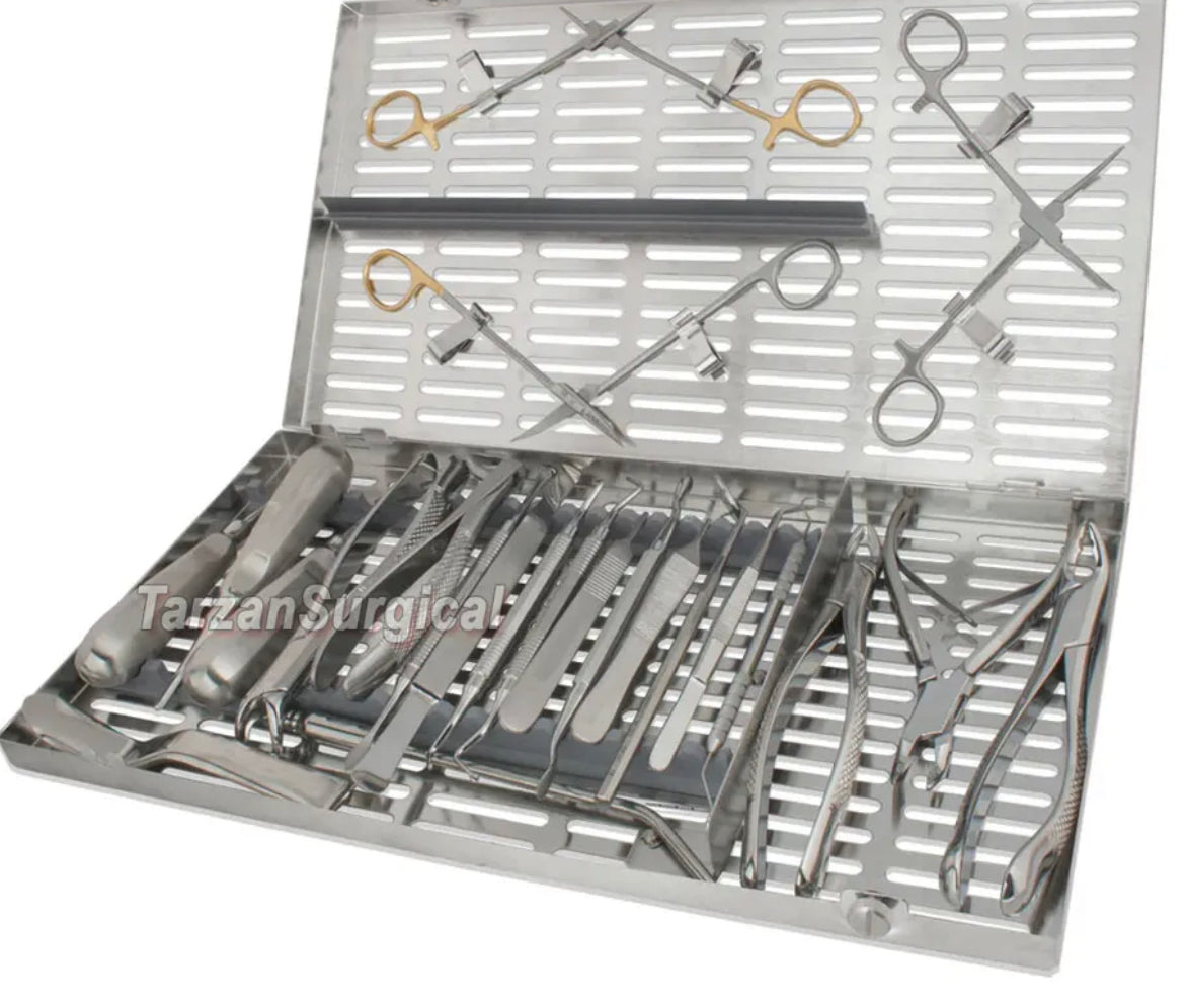 Dental Oral Surgery Kit 24 Pcs Instruments with Extra Large Cassette