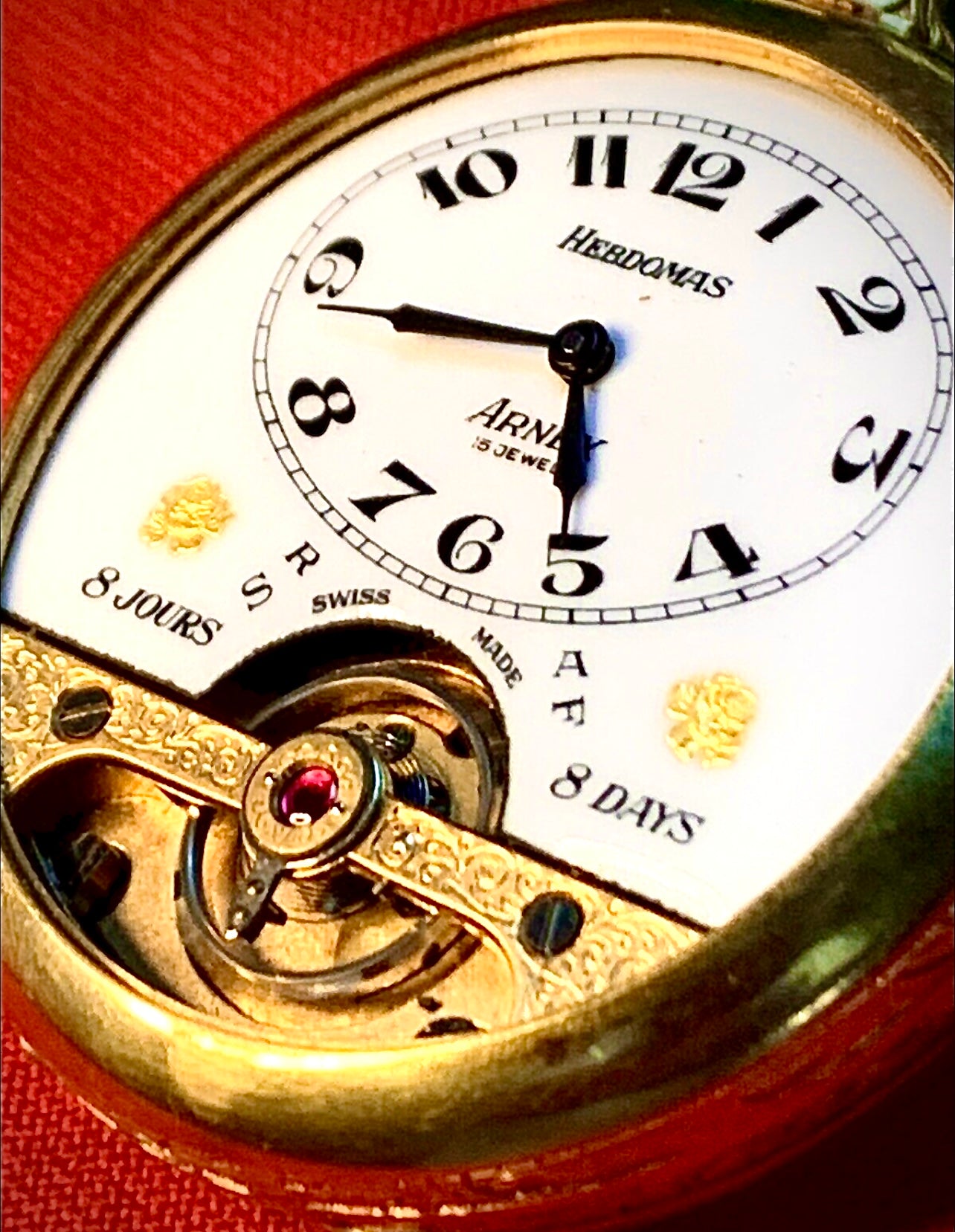 #65 Vintage 1920s Amazing Collector’s Visible Mechanism Arnex 8 Day 15 Jewel Pocket Watch