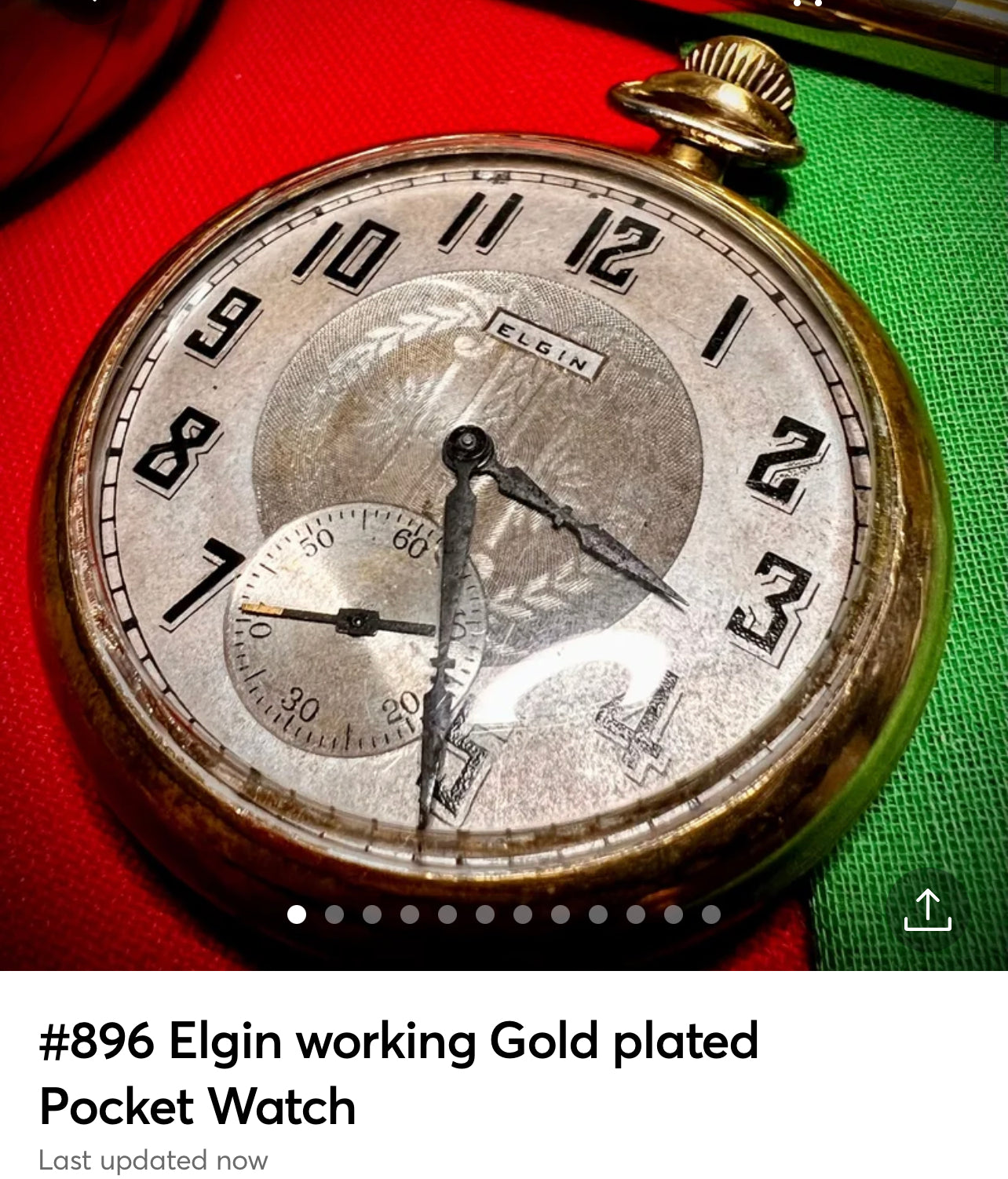 #896 Elgin working Gold plated Pocket Watch