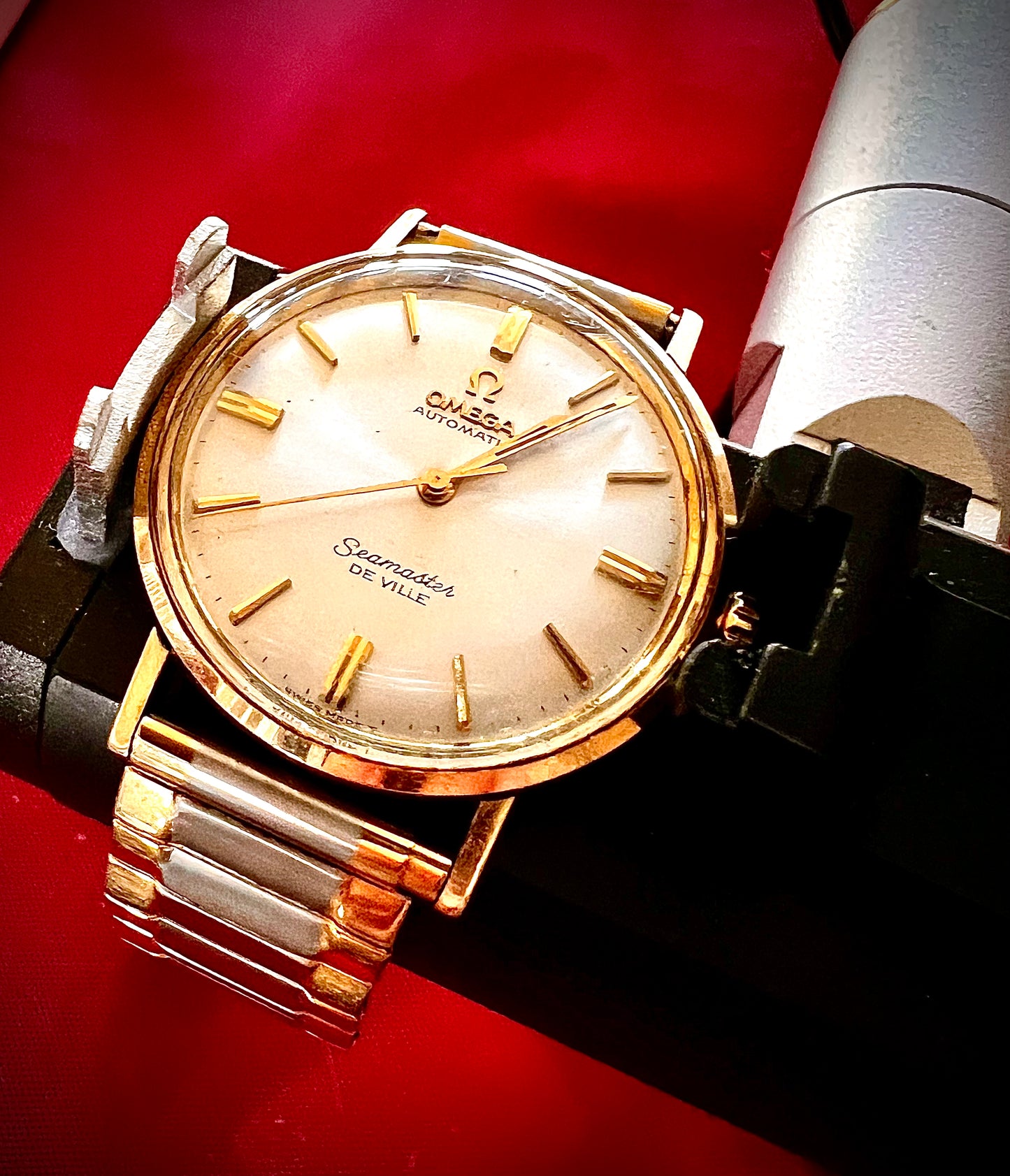 #824 Vintage Omega Seamaster Deville 14k Gold Filled SS Automatic Gold Linen Dial