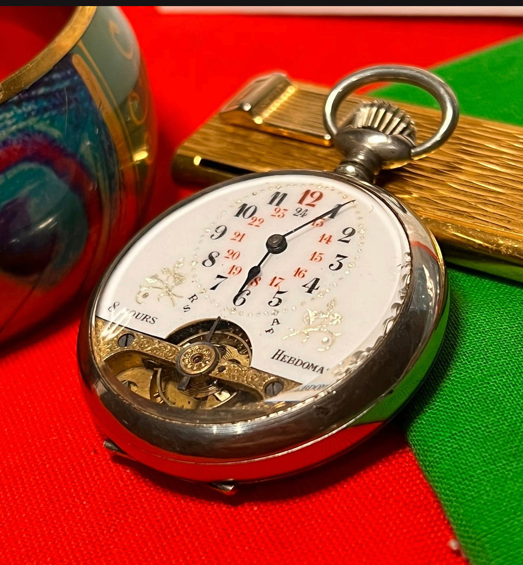 R#211 A- Collectors Vintage Swiss Hebdomas by OMEGA From 1902 Collectors Vintage Swiss Hebdomas 122 Years Old 1902 pocket watch
