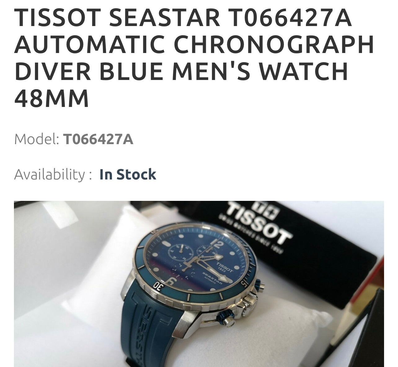 #619 TISSOT SEASTAR T066427A AUTOMATIC CHRONOGRAPH DIVER BLUE MEN'S WATCH 48MM