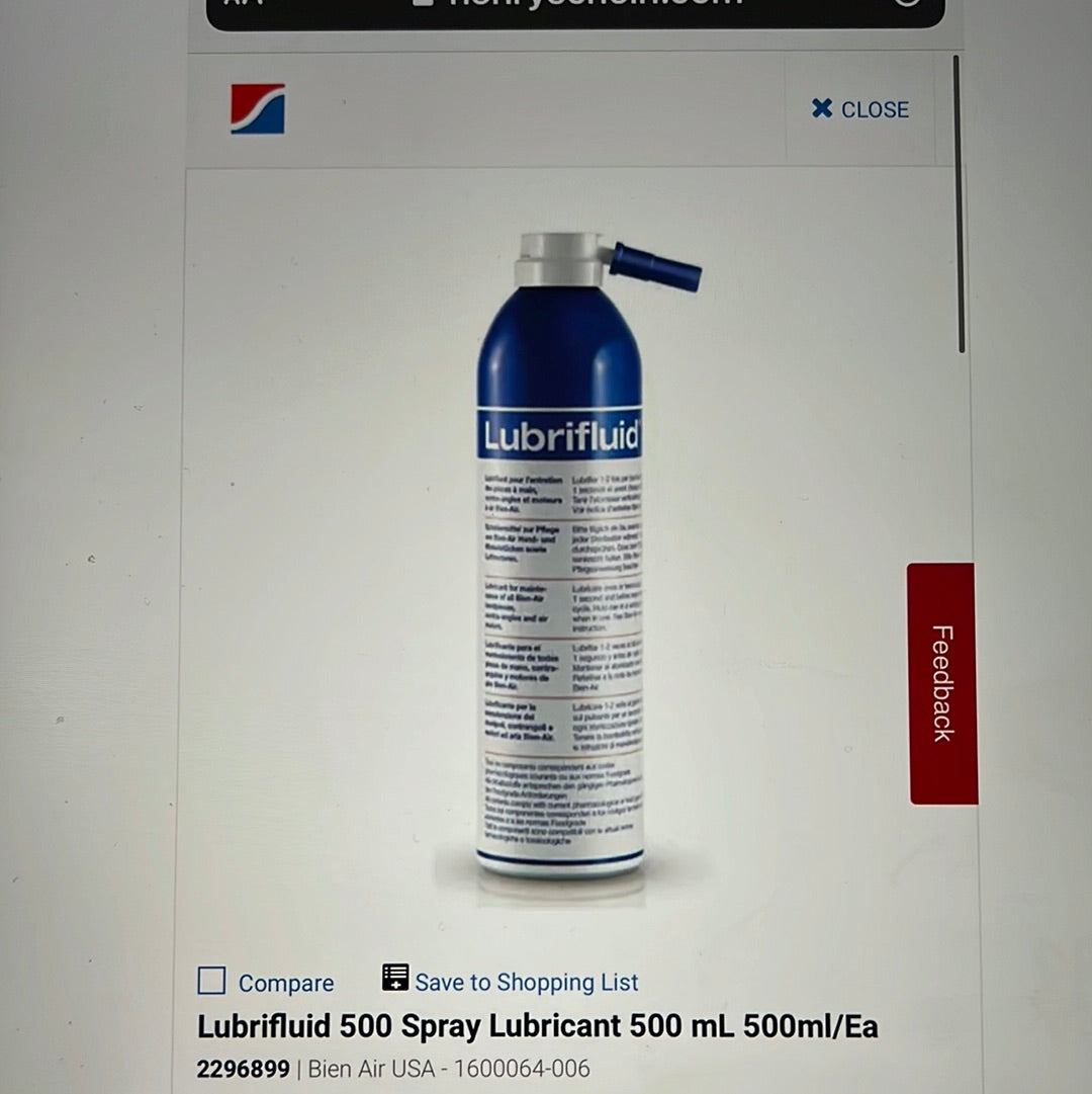 Henry Schein Bien Air Lubrifluid Spray Lubricant BLUE 500 mL Ebay Inv