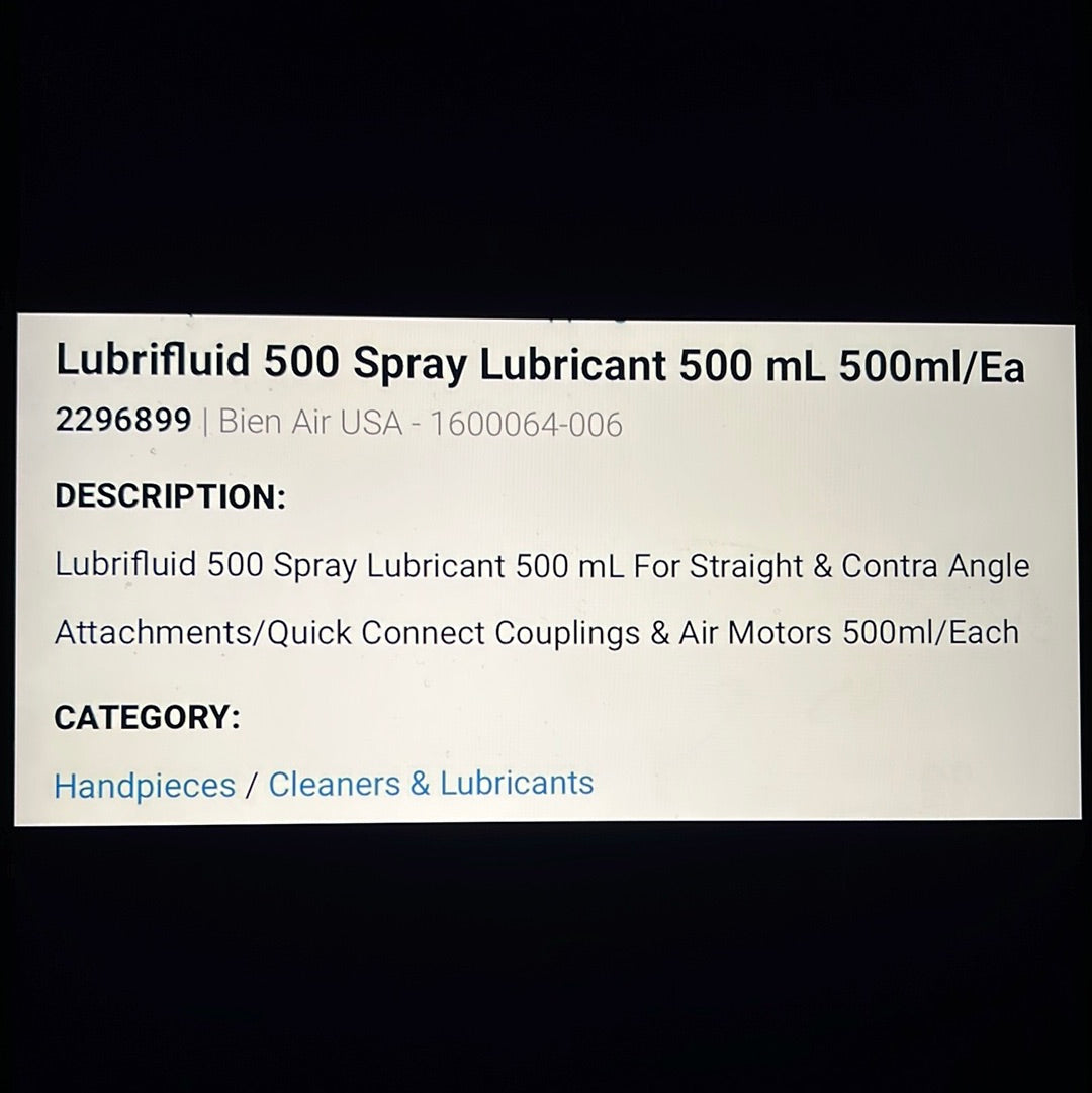 Henry Schein Bien Air Lubrifluid Spray Lubricant BLUE 500 mL Ebay Inv