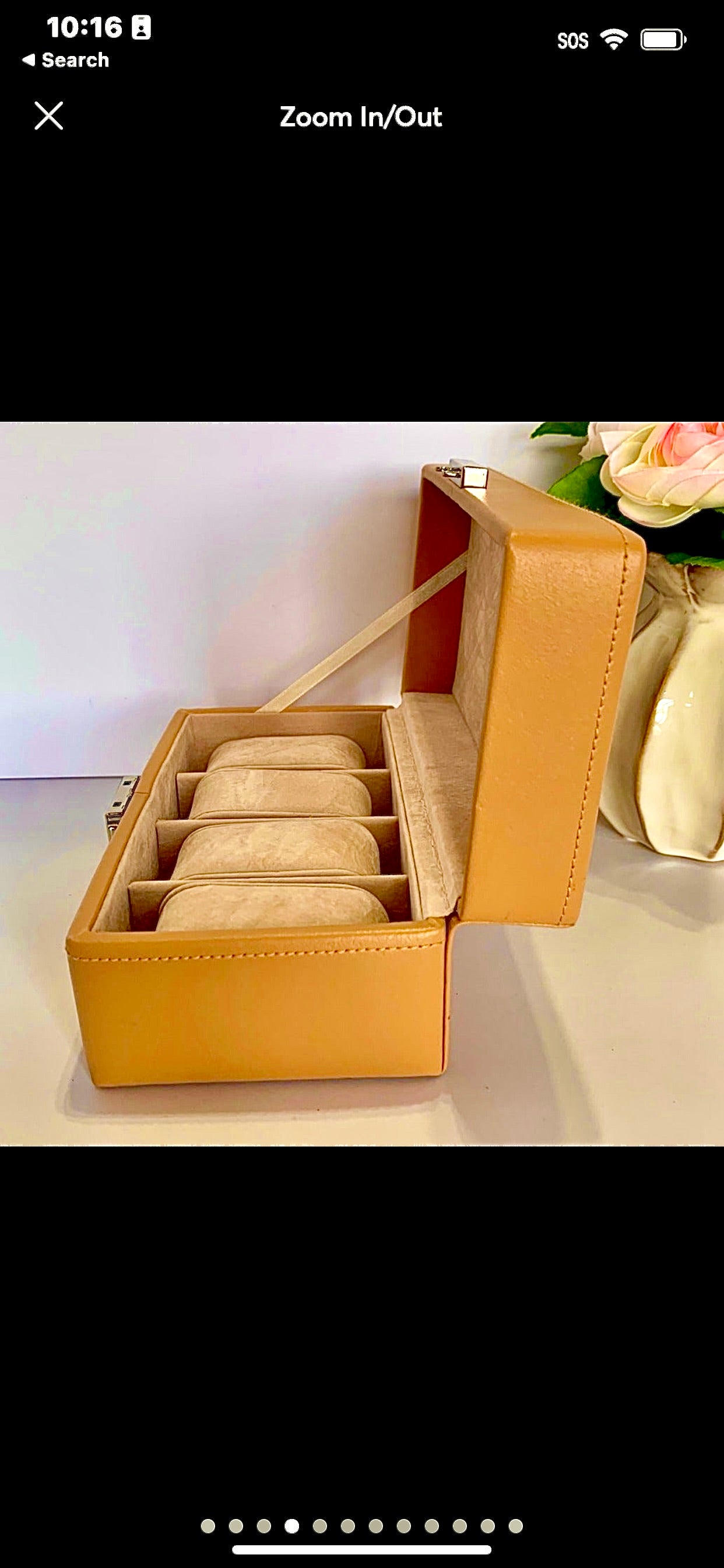 Ladies Tan Genuine Leather Watch Box w Silver Front Closure