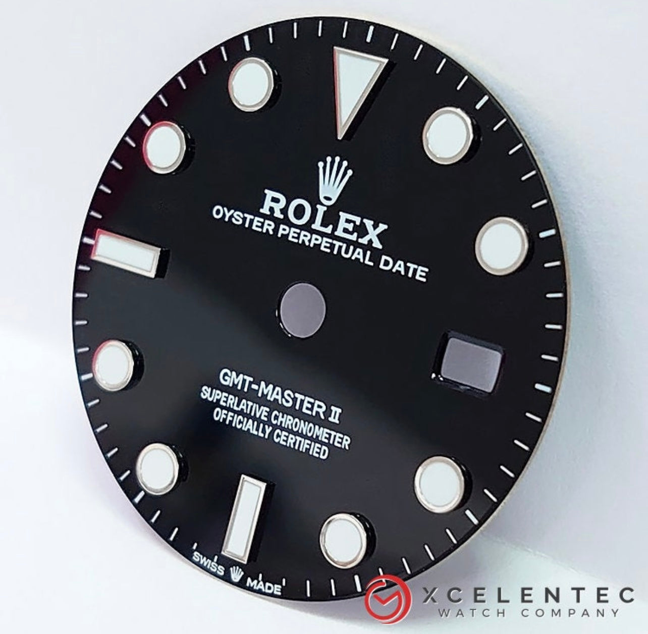 Custom Refinished Dial. GMT Master II SS Black Big Luminous Dial for Rolex Caliber 3075, 3085, 3175, 3185, 3186 only