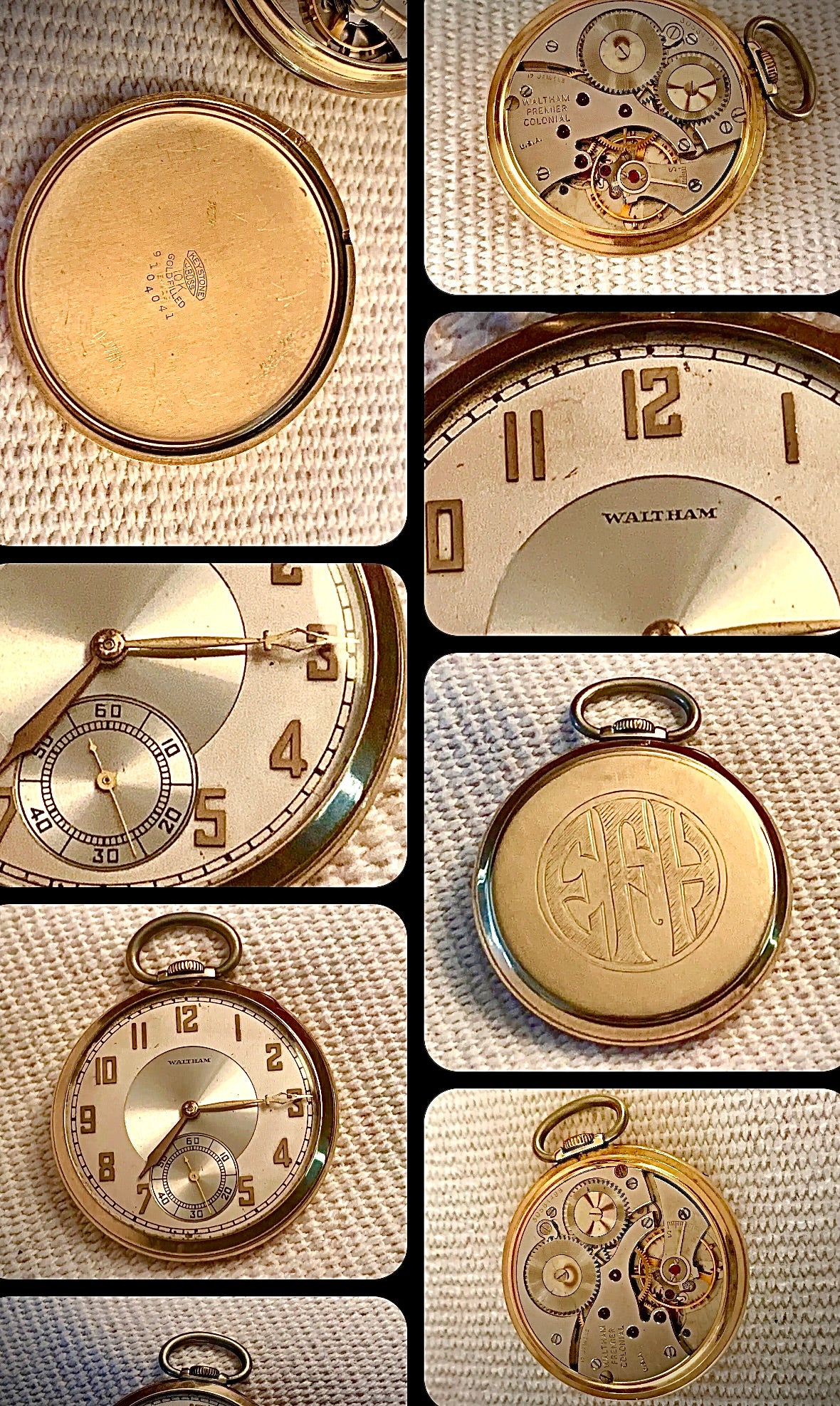 #812 VINTAGE 1940 WALTHAM PREMIER COLONIAL 12S POCKET WATCH 10K Gold Filled 17 JEWELS