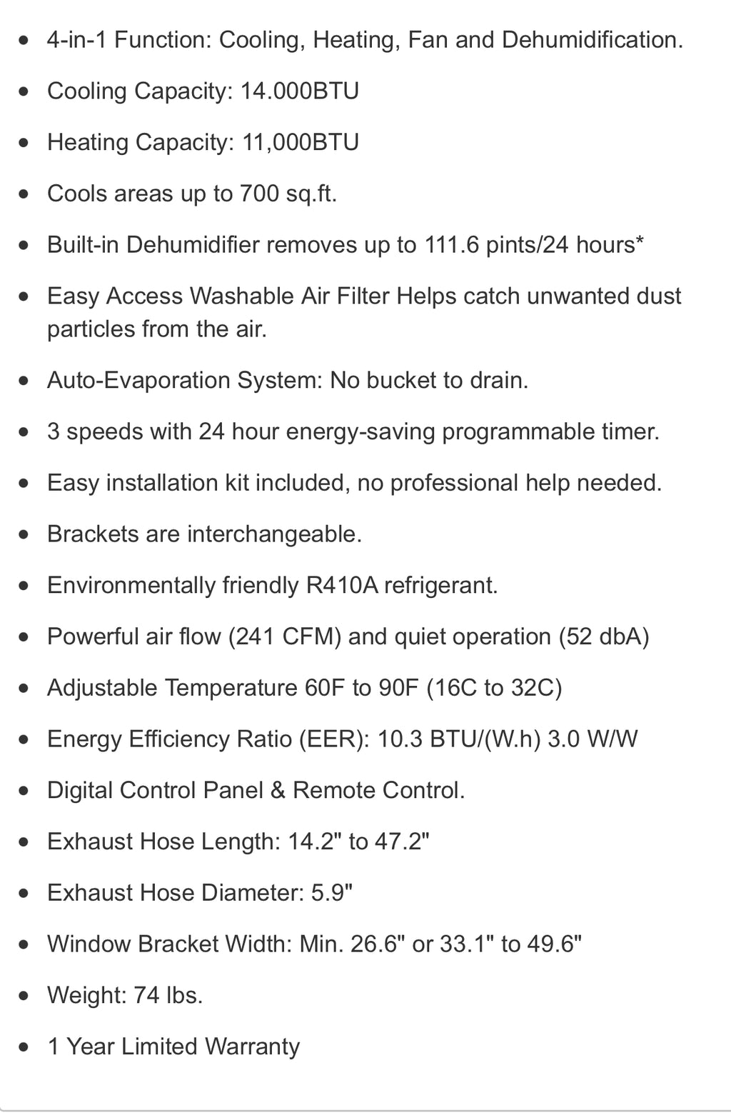 Honeywell HL14CHESWK Portable Air Conditioner, 14,000 BTU Cooling & Heating (White-Black)