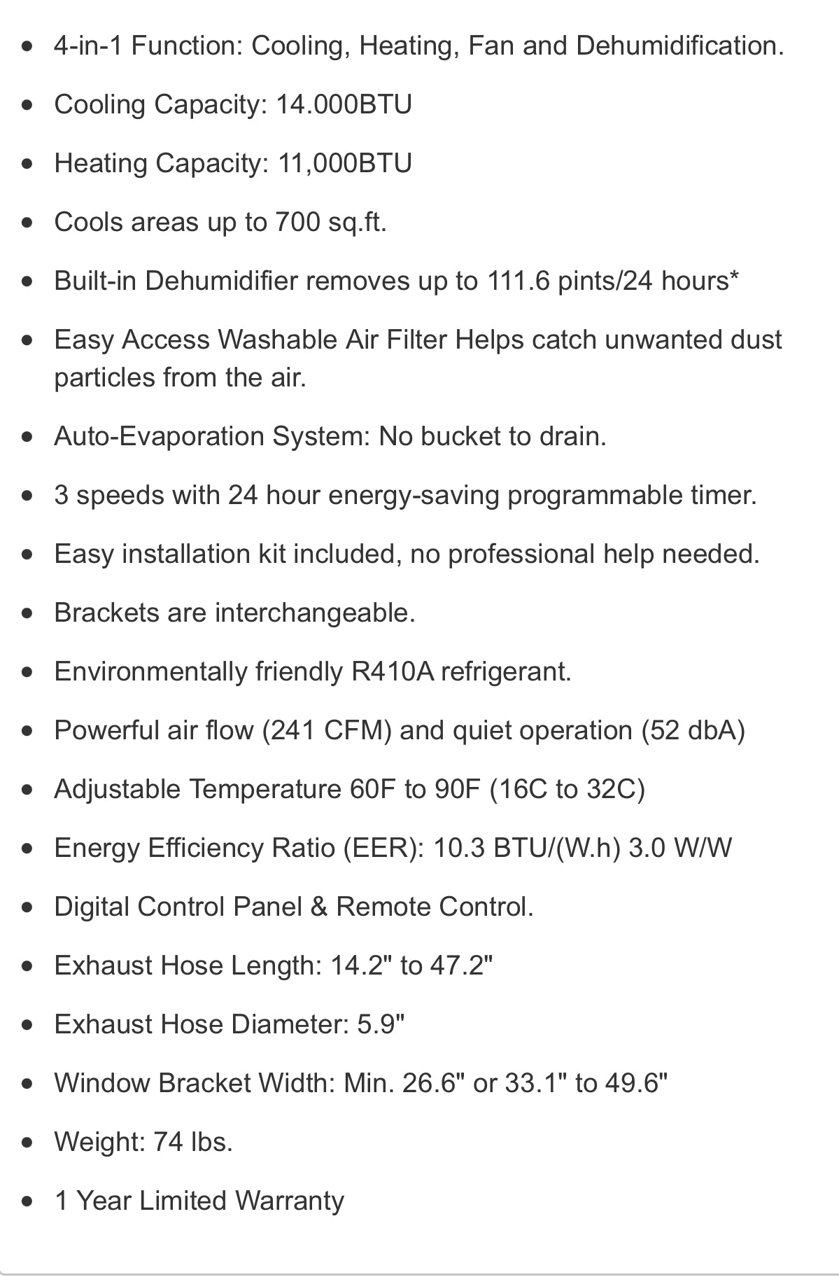 Honeywell HL14CHESWK Portable Air Conditioner, 14,000 BTU Cooling & Heating (White-Black)