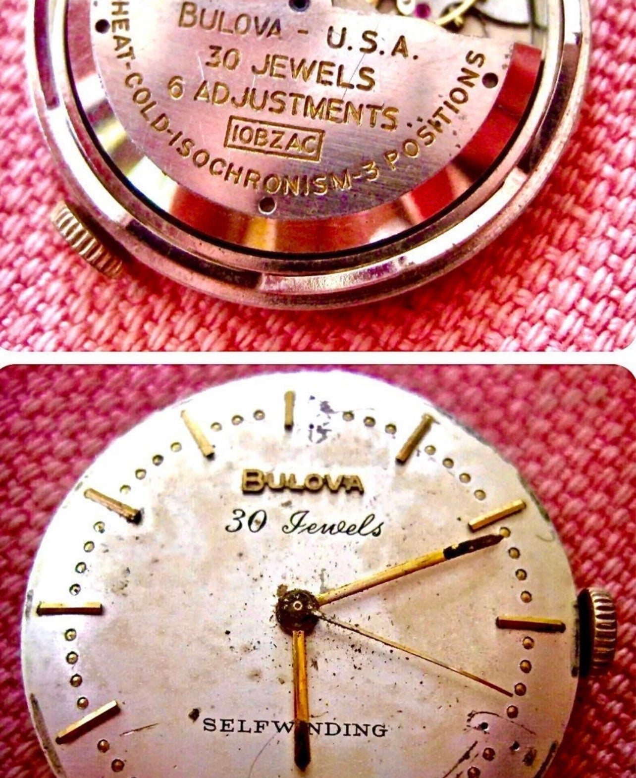 #365M Vintage BULOVA cal 10 BZAC selfwinding wrist watch movemnet for Parts or not working