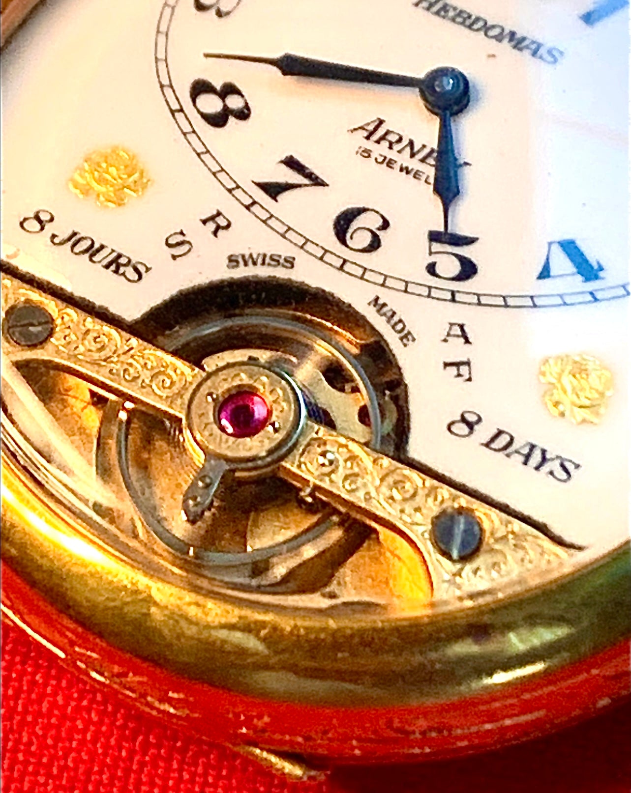 #65 Vintage 1920s Amazing Collector’s Visible Mechanism Arnex 8 Day 15 Jewel Pocket Watch