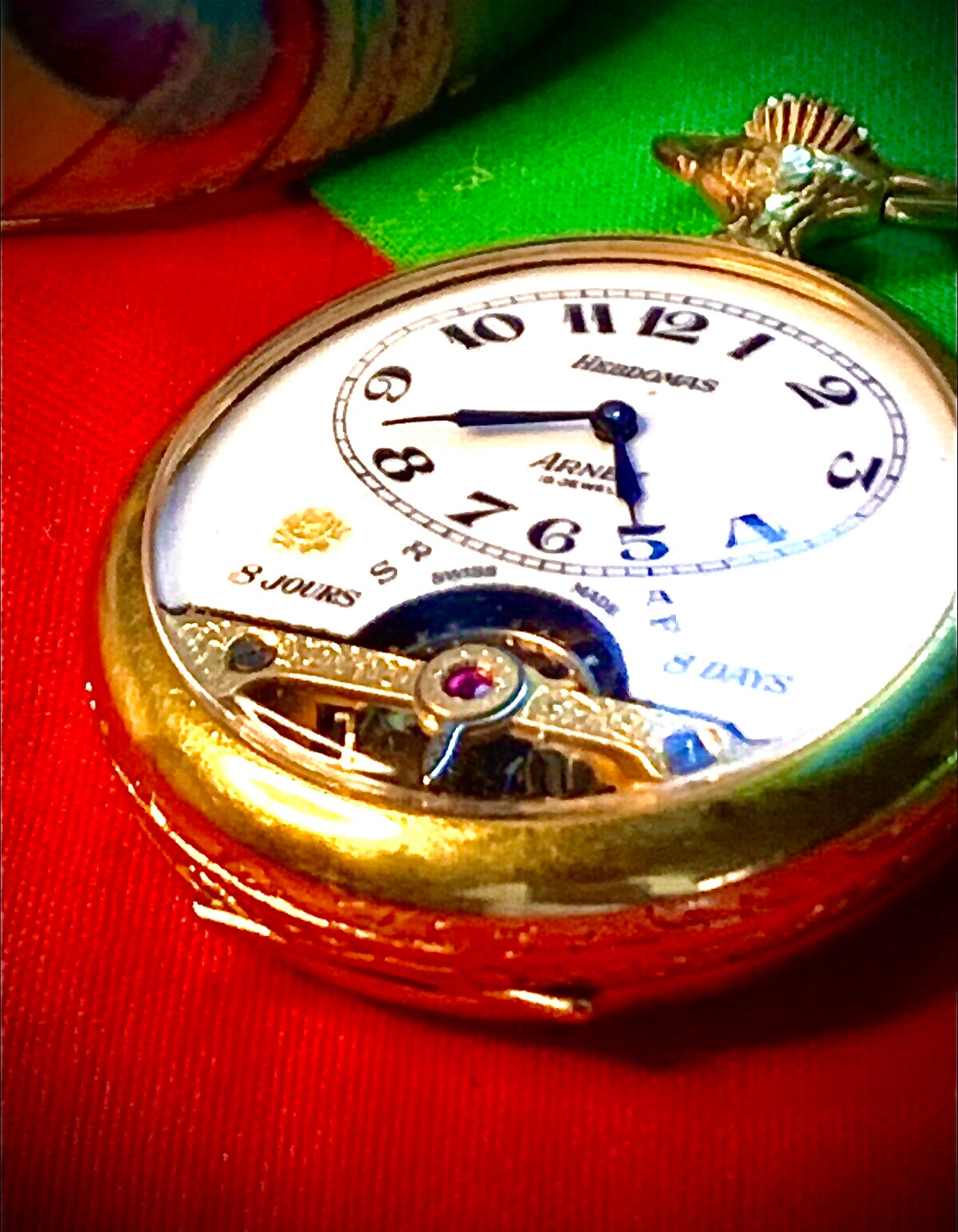 #65 Vintage 1920s Amazing Collector’s Visible Mechanism Arnex 8 Day 15 Jewel Pocket Watch