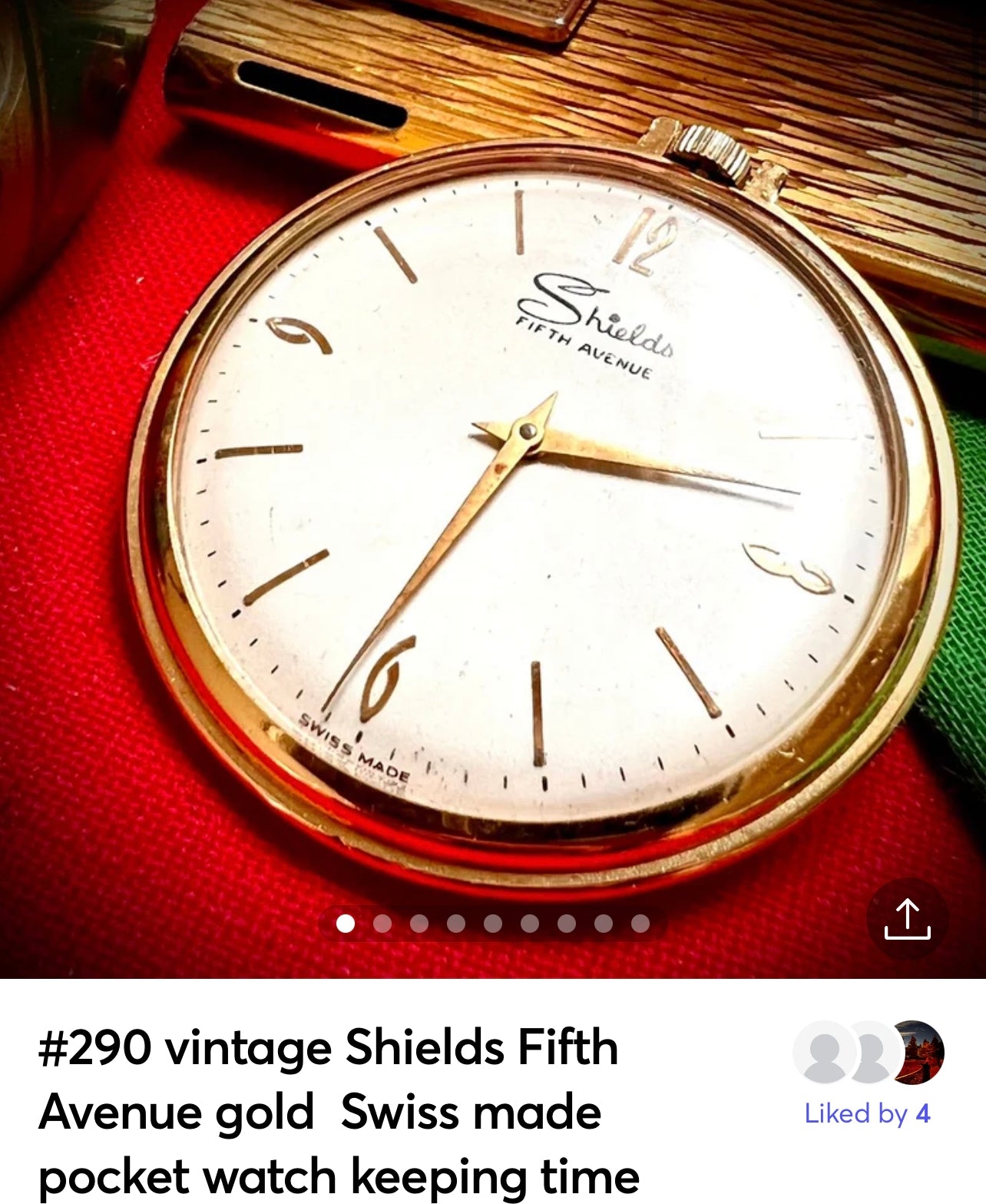 #290 vintage Shields Fifth Avenue gold  Swiss made pocket watch in good running