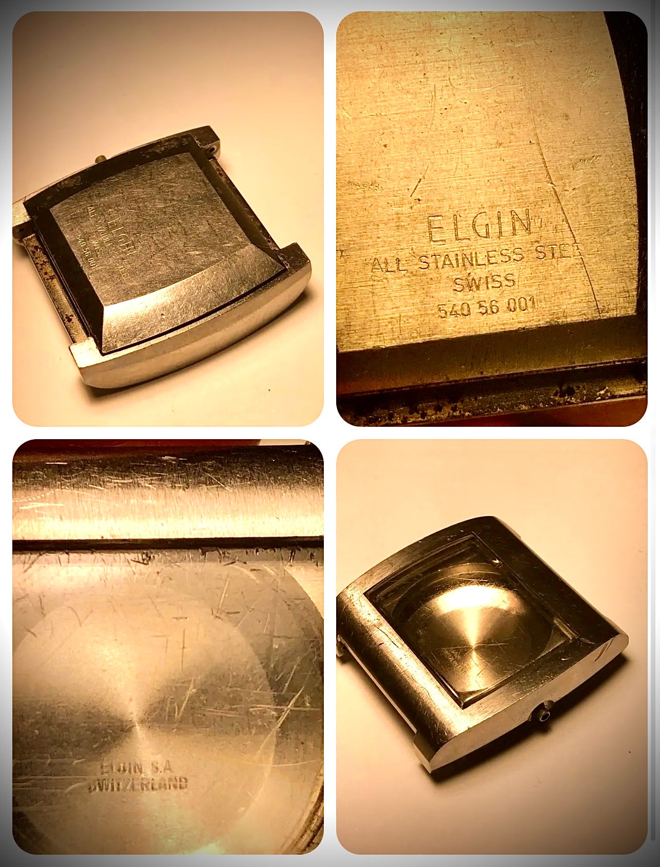 #856 VINTAGE 1970’s ELGIN 540 STAINLESS STEEL WATCH CASE SWITZERLAND $19 Ebay Inv $19