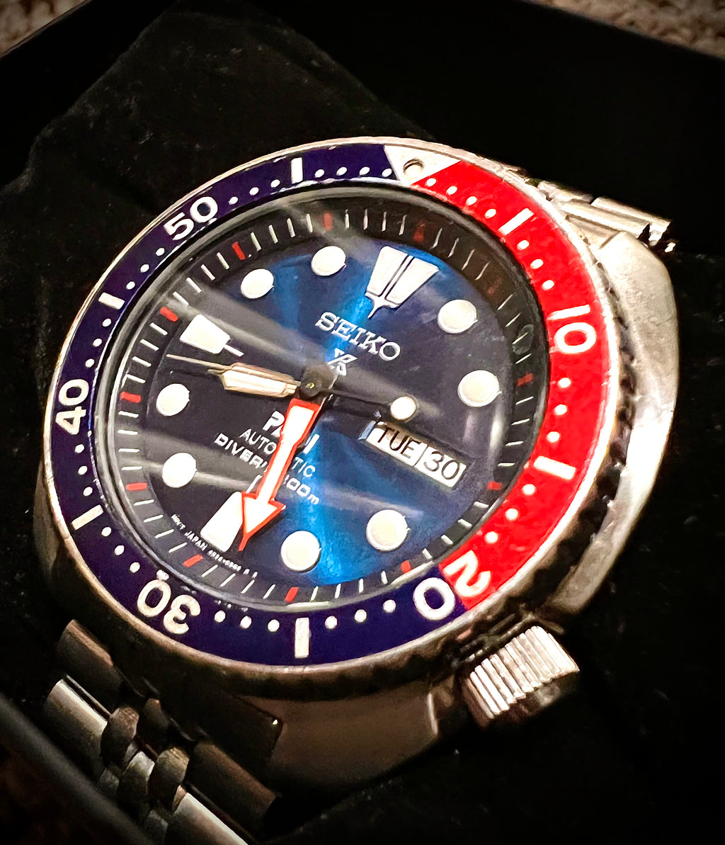 #636 Seiko SRPA21 Prospex PADI Special Edition Steel 45mm Diver Automatic Men's Watch blue dial larger size