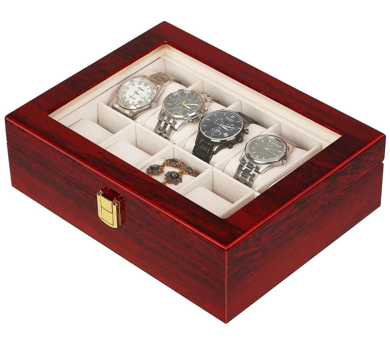 New 10 Slots Wooden Watch Display Case Jewelry Collection Storage Holder Box