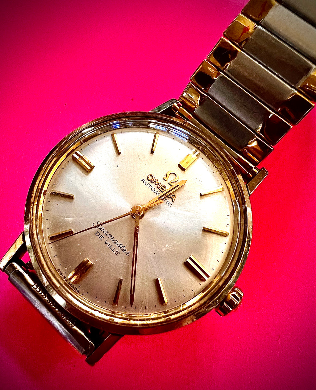 Copy #824 Vintage Omega Seamaster Deville 14k Gold Filled SS Automatic Gold Linen Dial