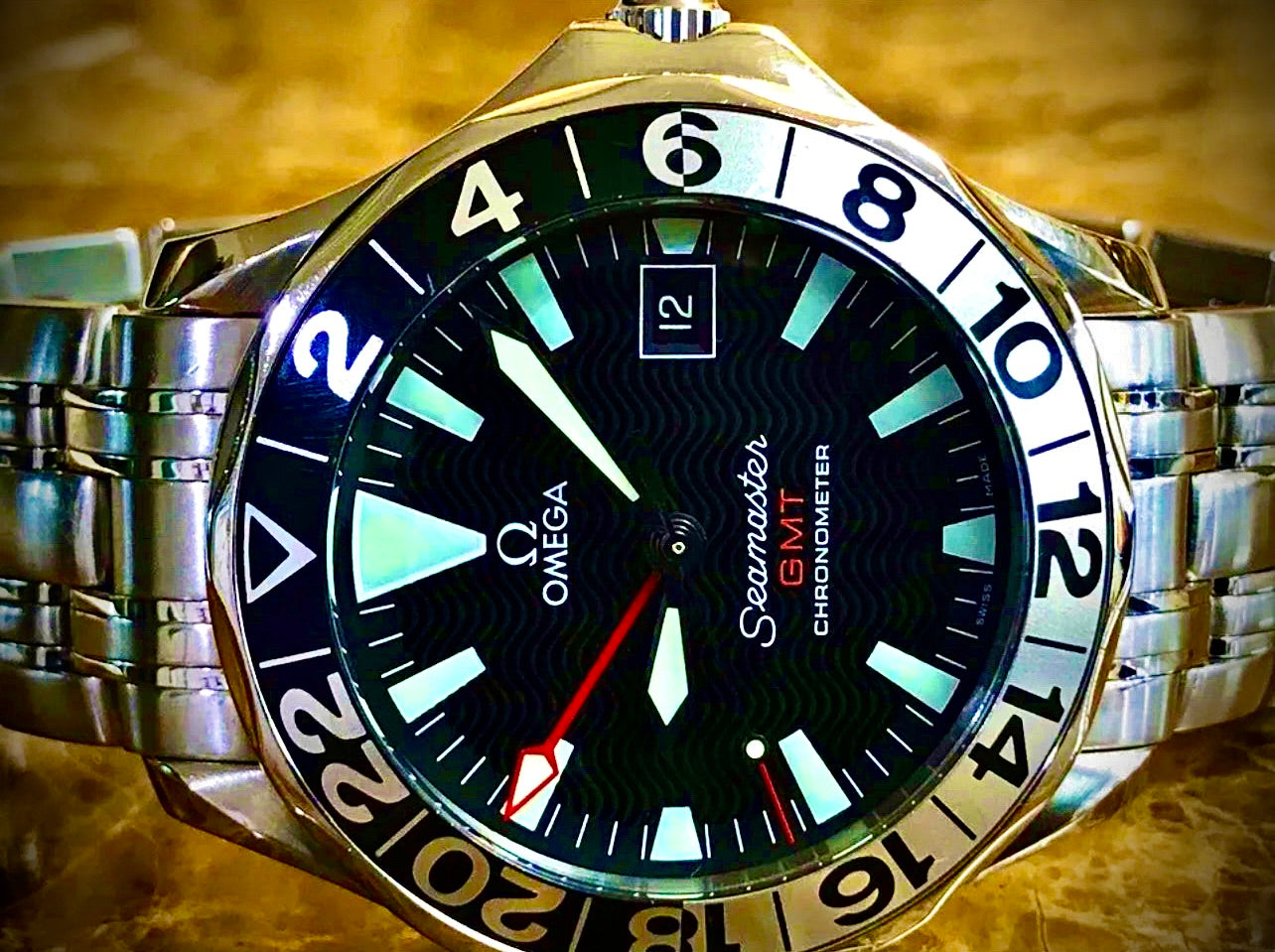 #623 Omega Seamaster 300m GMT 50th Anniversary 41mm Automatic Black Wave Dial 2234.50 50th anniversary