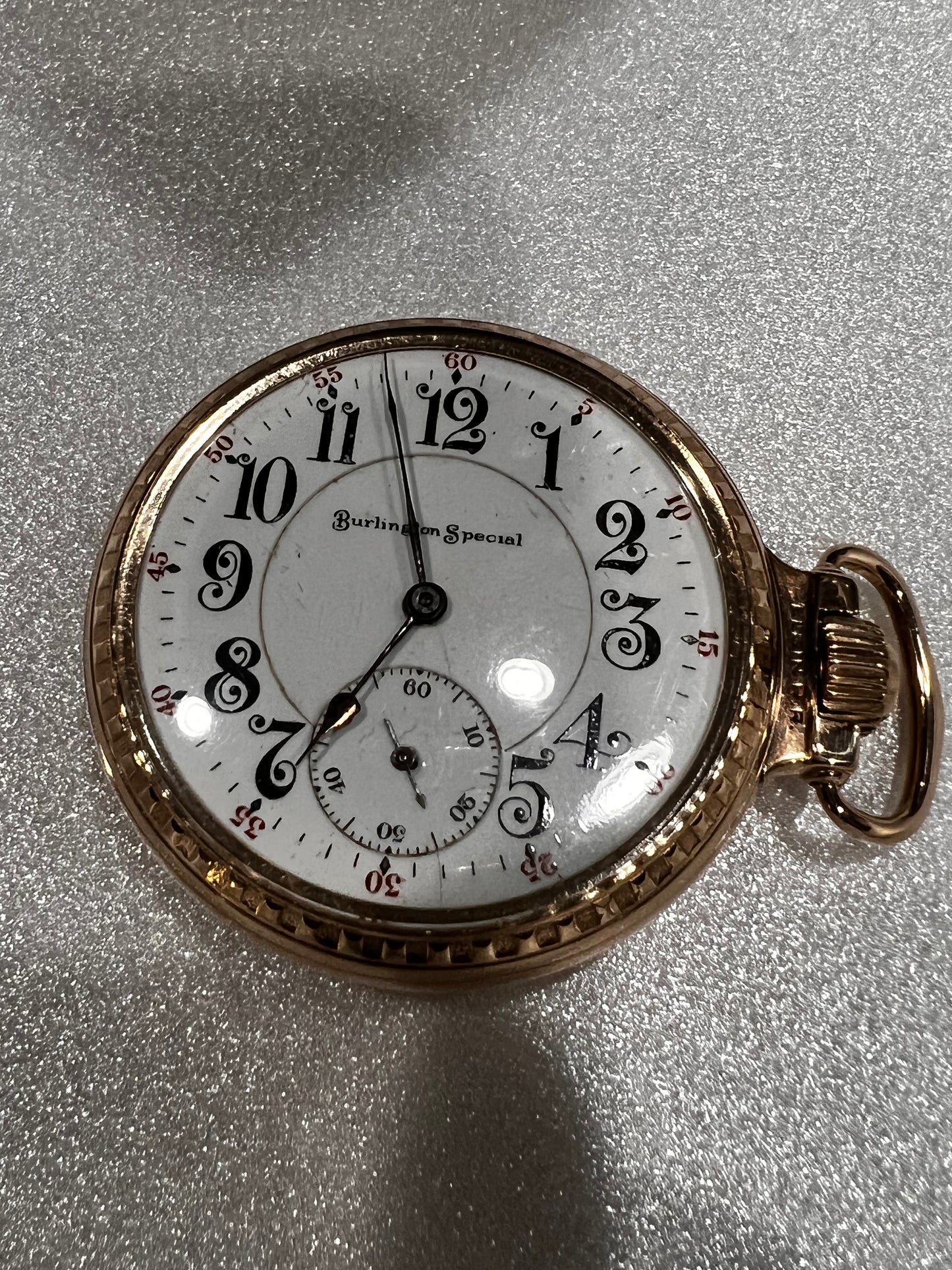 #603 Antique rare 1908 Burlington Special 12k Gold Filled 19J Size 16S pocket watch