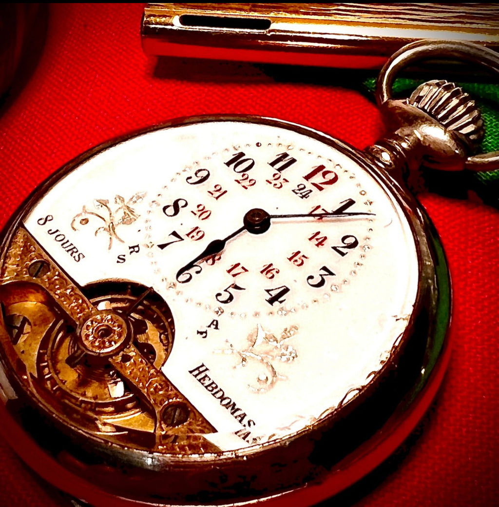 R#211 A- Collectors Vintage Swiss Hebdomas by OMEGA From 1902 Collectors Vintage Swiss Hebdomas 122 Years Old 1902 pocket watch