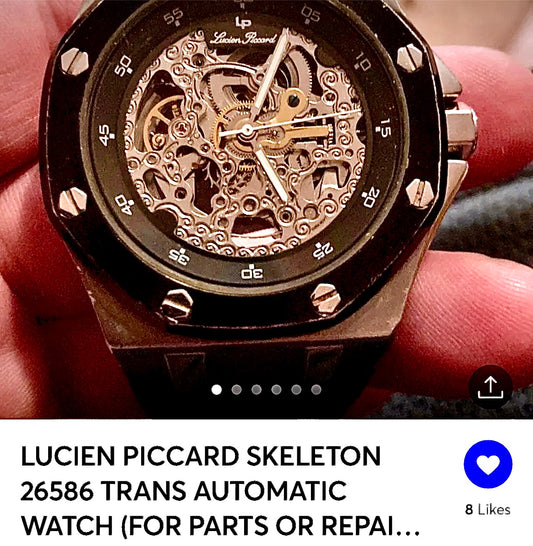 #785 LUCIEN PICCARD SKELETON 26586 TRANS AUTOMATIC WATCH (FOR PARTS OR REPAIRS)