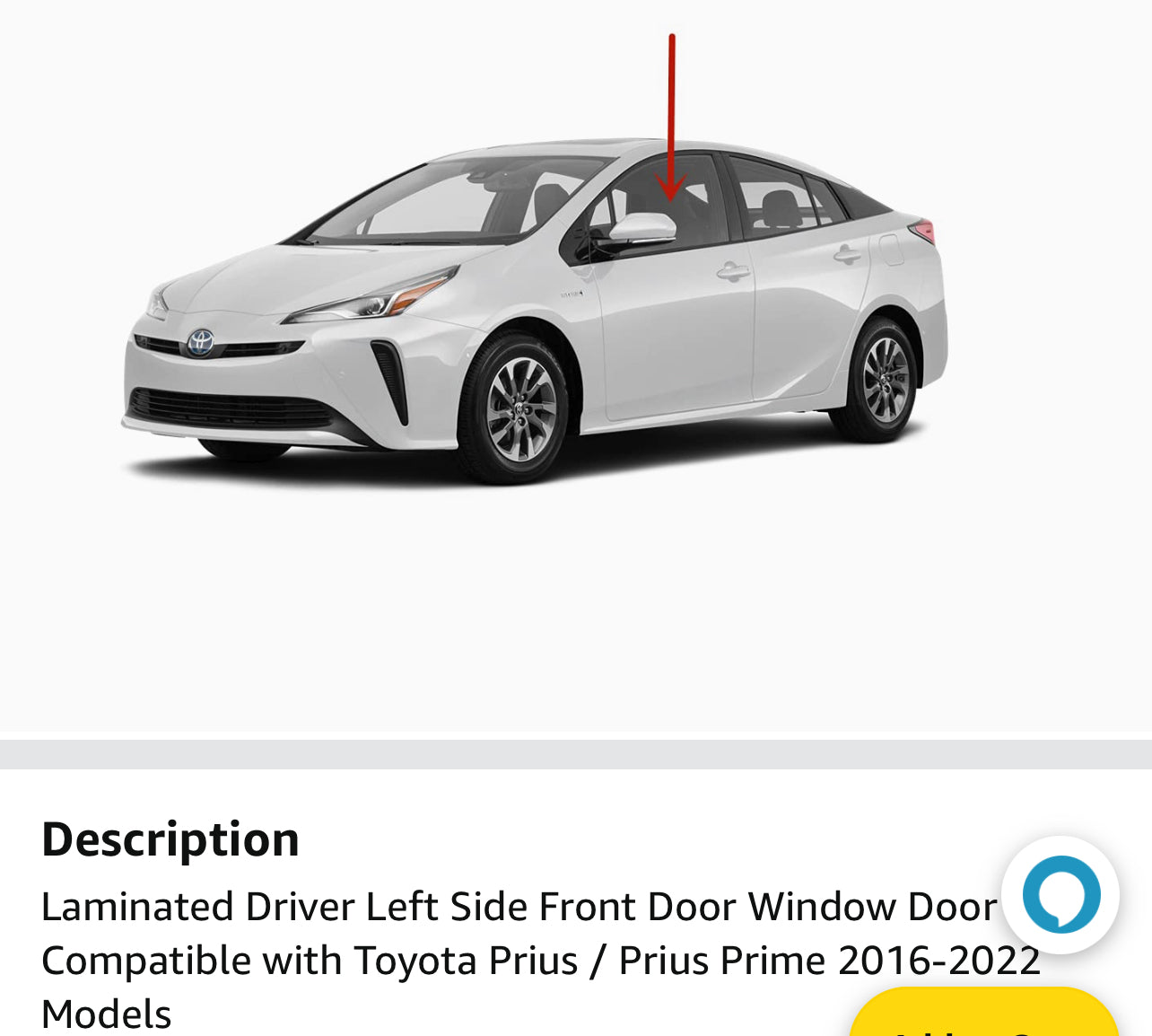 Prius Prime Limited 2020 Driver Side Door genuine Toyota factory Window glass