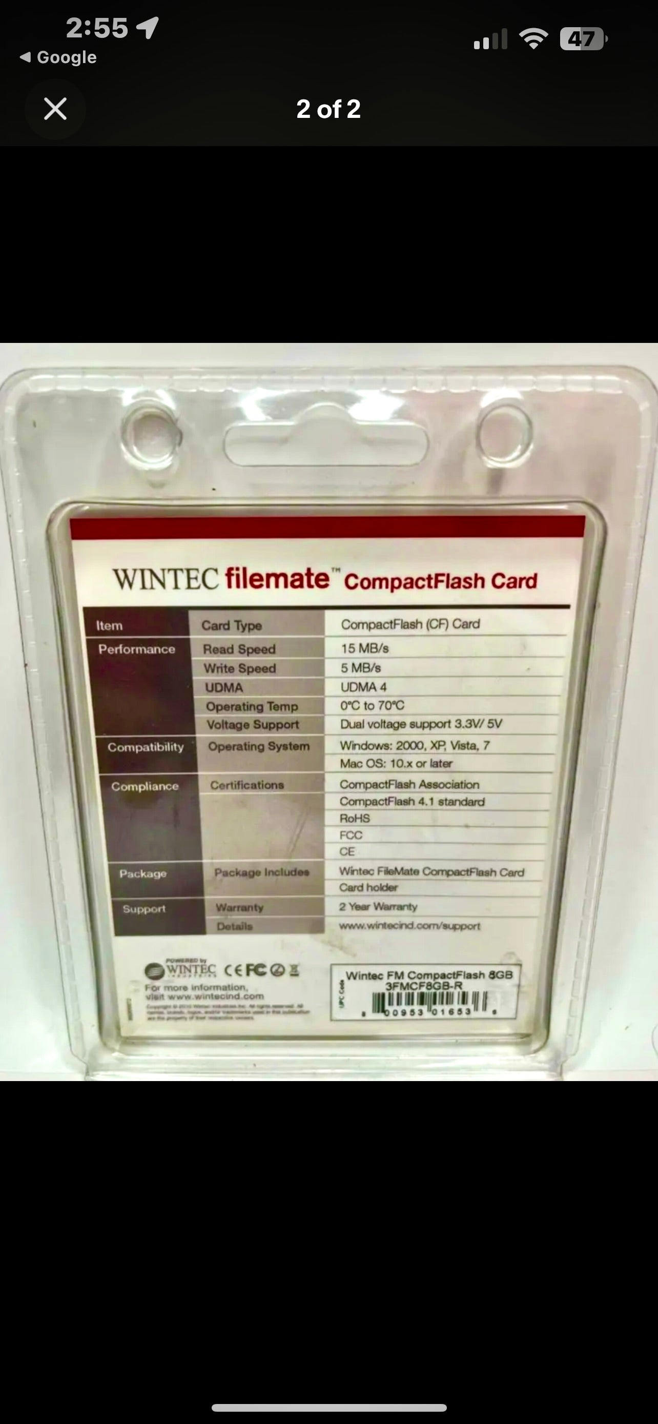 Wintec FM Filemate Cmpactflash Card 8GB For DSLR Cameras 3FMCF8GB-R New