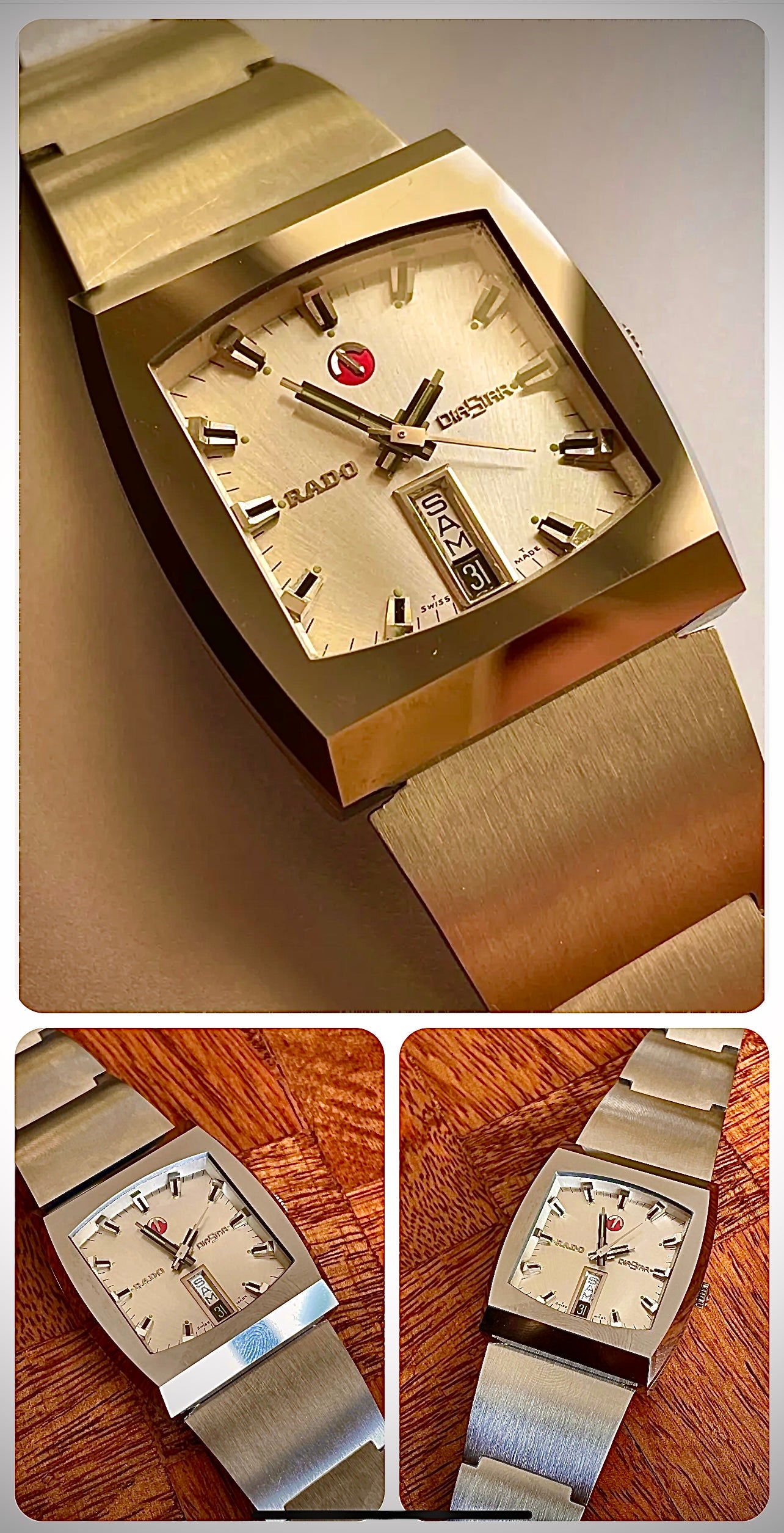 #398 **1971 Scratch proof Tungsten Bezel Vintage Rado DiaStar 515 Automatic Watch French & German day display