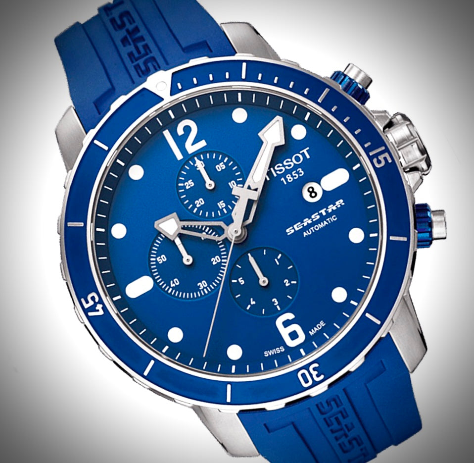 #619 TISSOT SEASTAR T066427A AUTOMATIC CHRONOGRAPH DIVER BLUE MEN'S WATCH 48MM