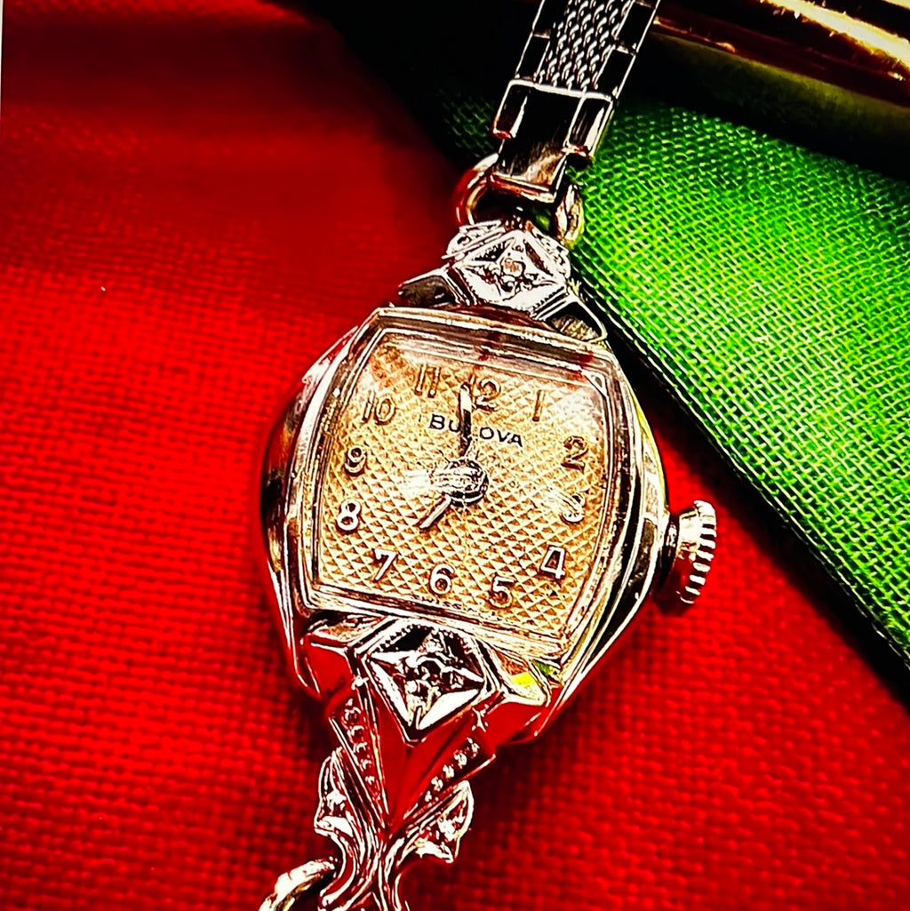 #02 Bulova Diamonds 10K White Gold Filled 17Jewls with warranty