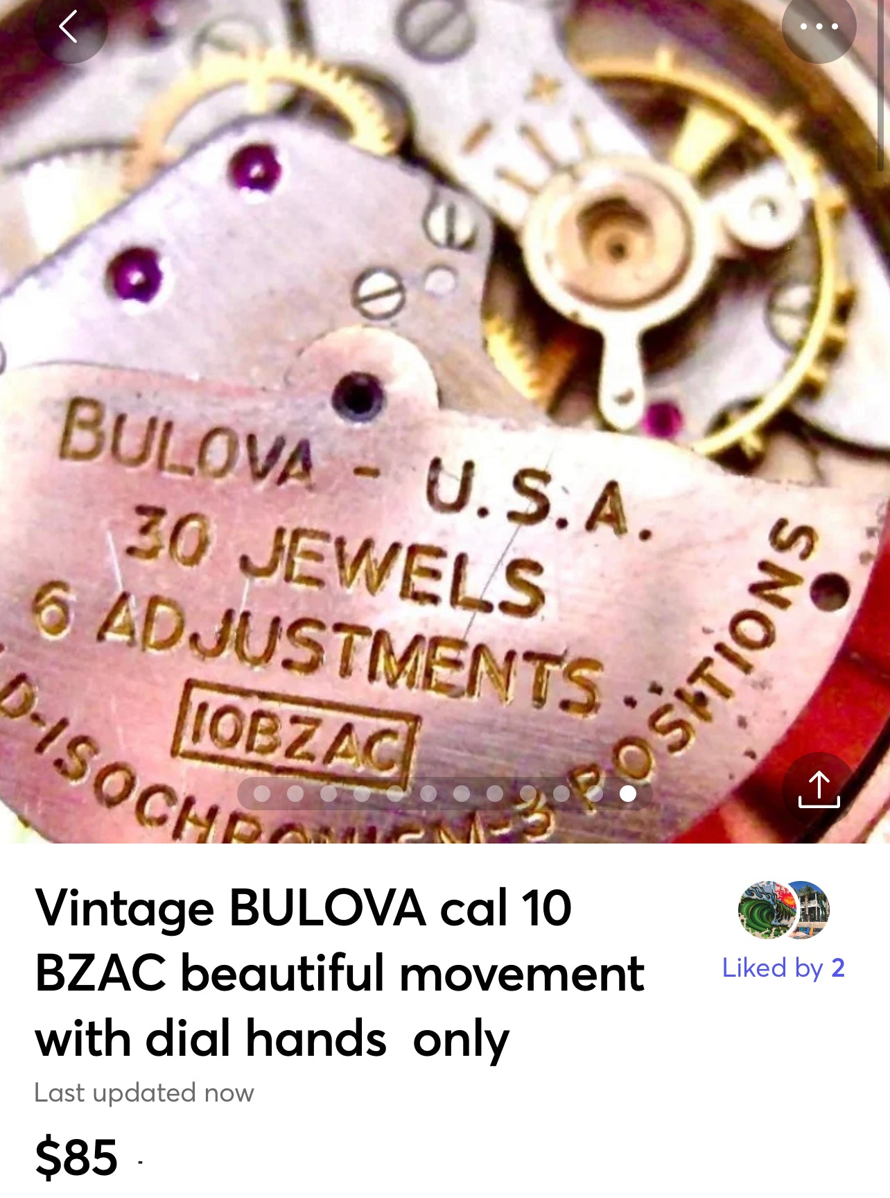 #365M Vintage BULOVA cal 10 BZAC selfwinding wrist watch movemnet for Parts or not working