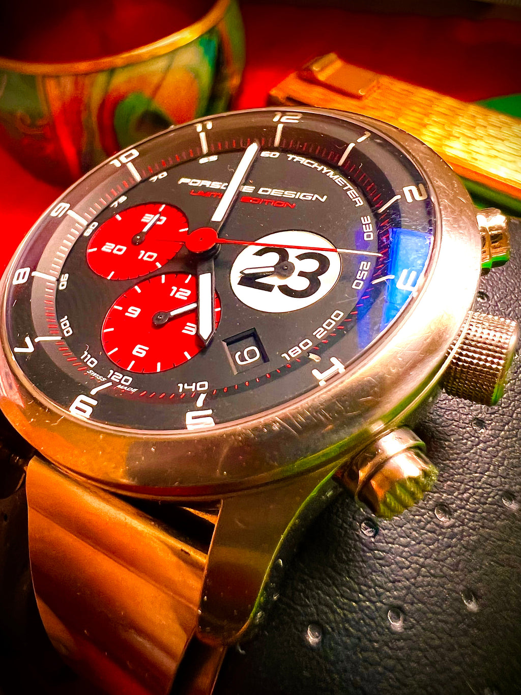#616 Porsche Design P6612 Dashboard Chronograph Limited Edition Titanium Swiss Automatic case 42mm Lugs 22mmHighly Collectable Titanium watch car 23 winner of 1970 Lemont