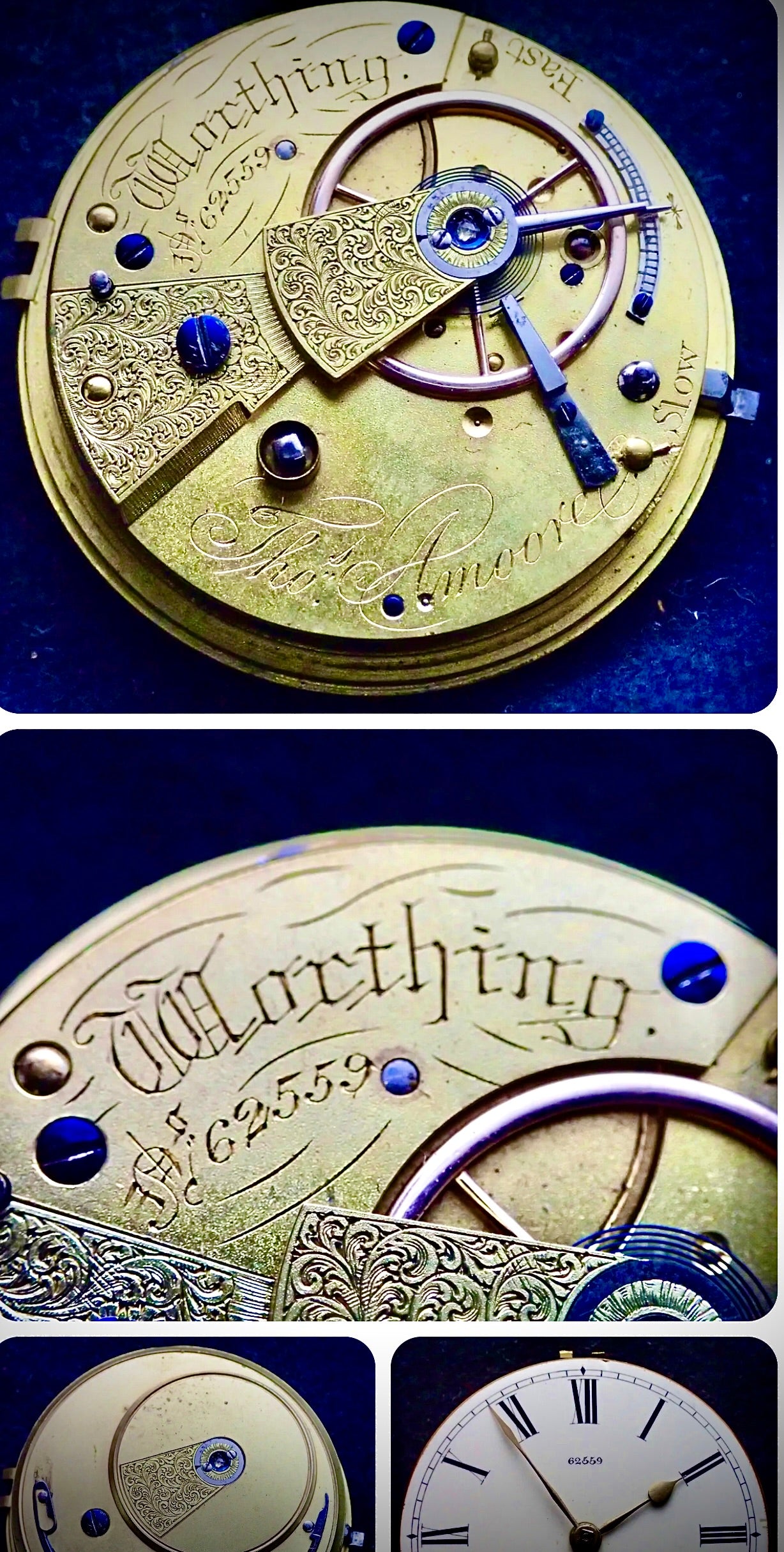 #806M Thomas Amoore Worthing Fusee lever pocket watch movement chain on good balance wheel