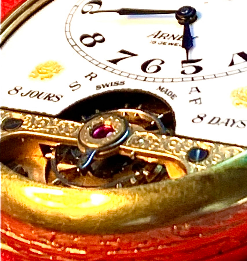 #65 Vintage 1920s Amazing Collector’s Visible Mechanism Arnex 8 Day 15 Jewel Pocket Watch