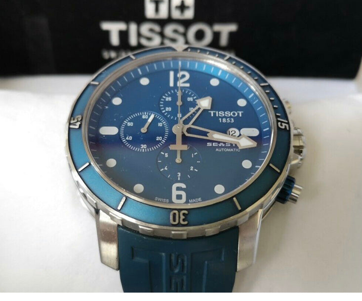 #619 TISSOT SEASTAR T066427A AUTOMATIC CHRONOGRAPH DIVER BLUE MEN'S WATCH 48MM