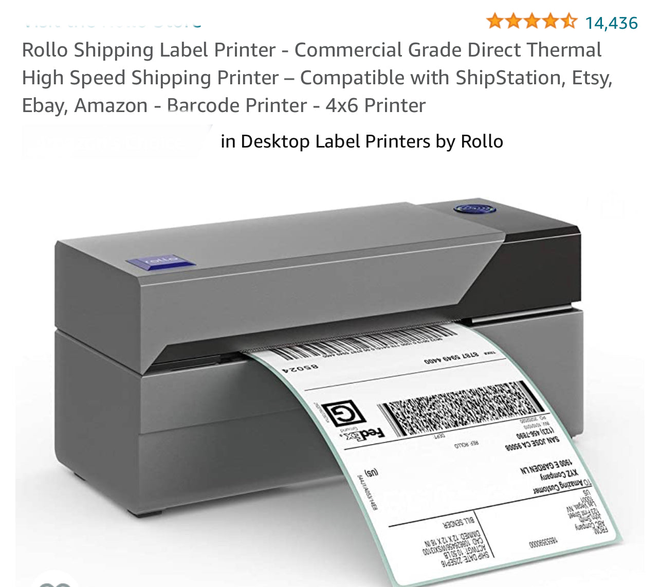 Rollo Shipping Label Printer - Commercial Grade Direct Thermal High Speed Shipping Printer – Compatible with ShipStation- Barcode Printer - 4x6 Printer