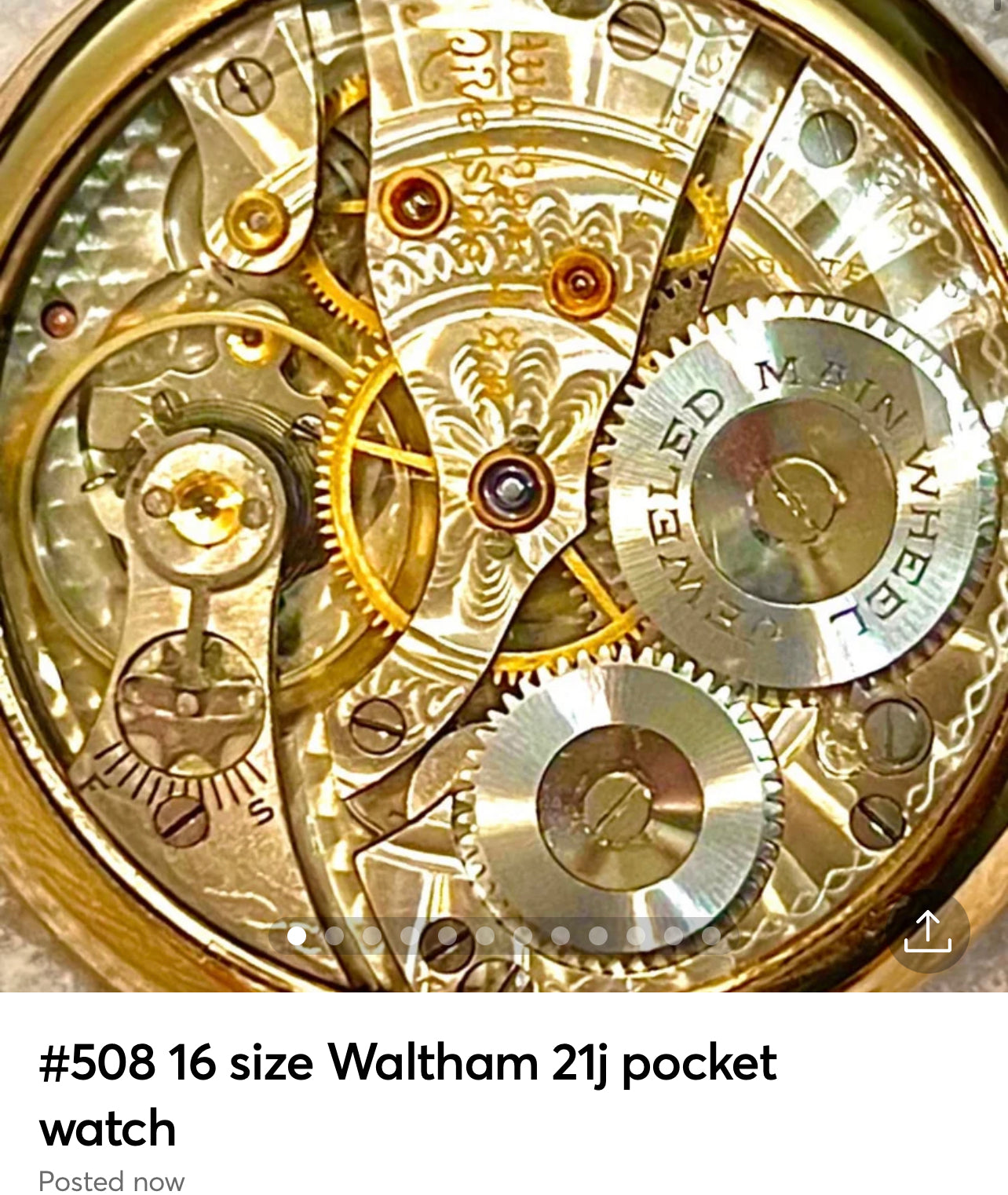 #508 Gold filled 16 size Waltham 21Jewls  pocket watch