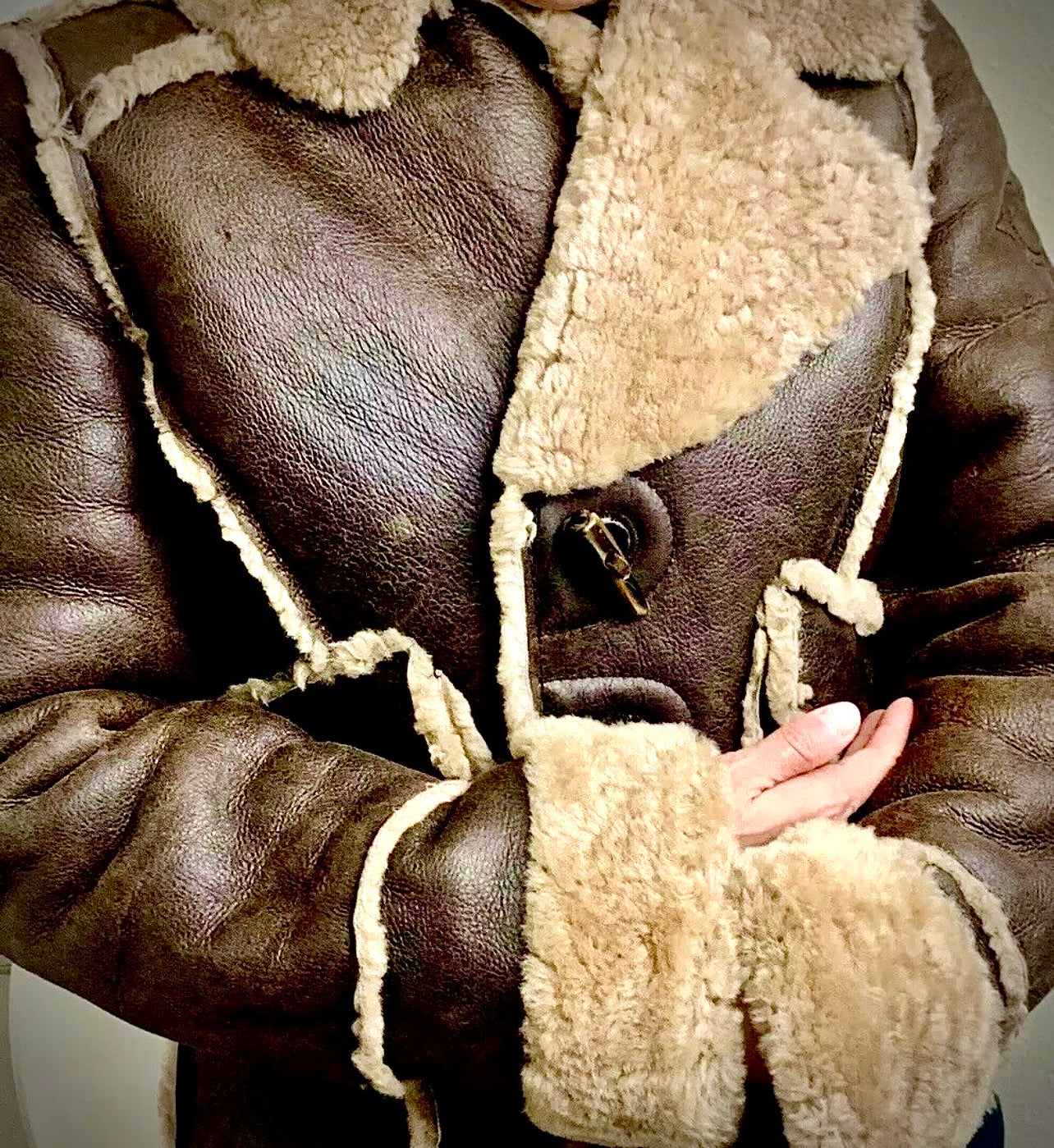 MINT RARE Beautiful Italian DIESEL Sheepskin Aviator Bomber Brown Women L Jacket