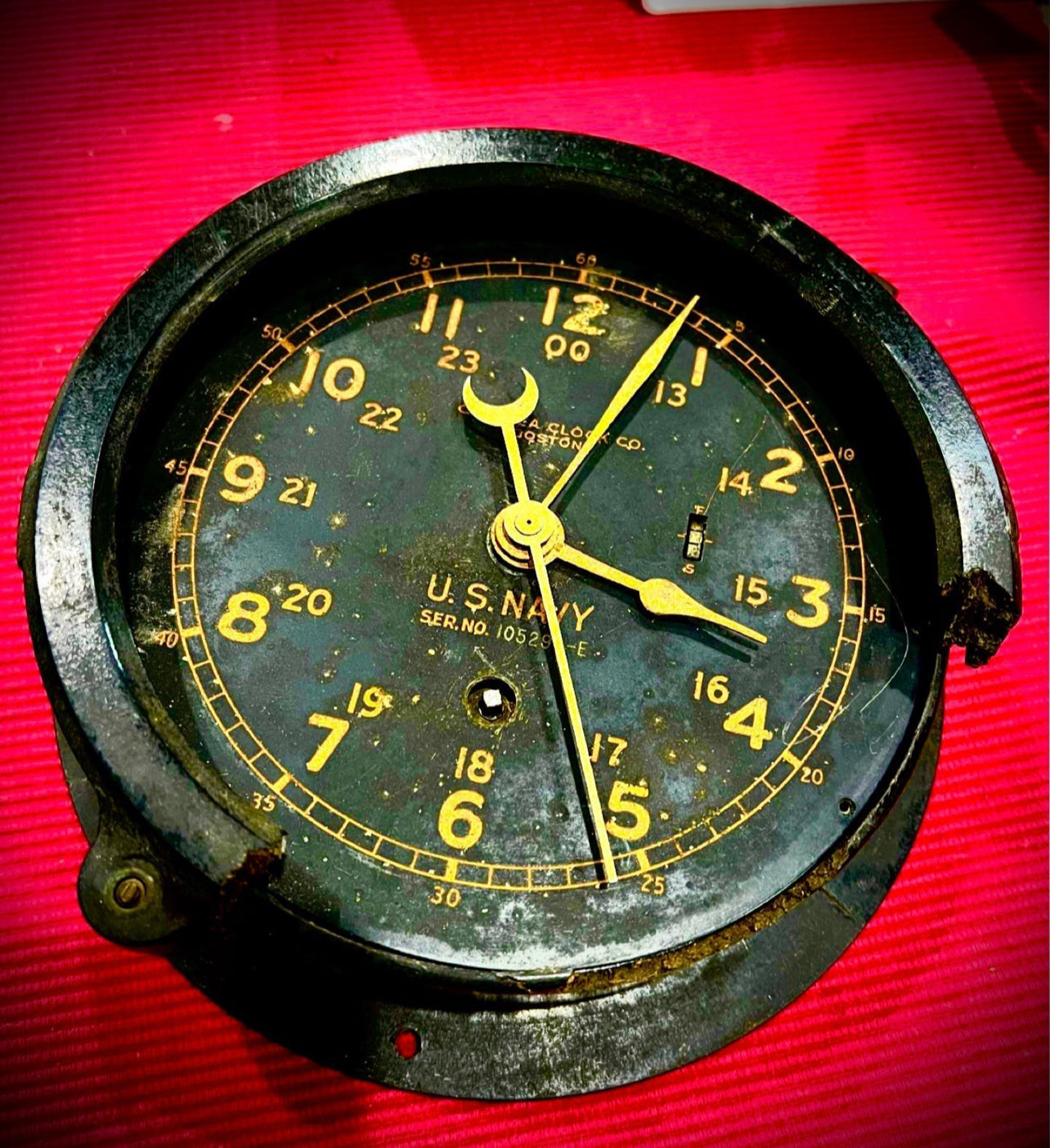 51. 75 years old Vintage Chelse  boston U. S. Navy Ship Clock for restoration