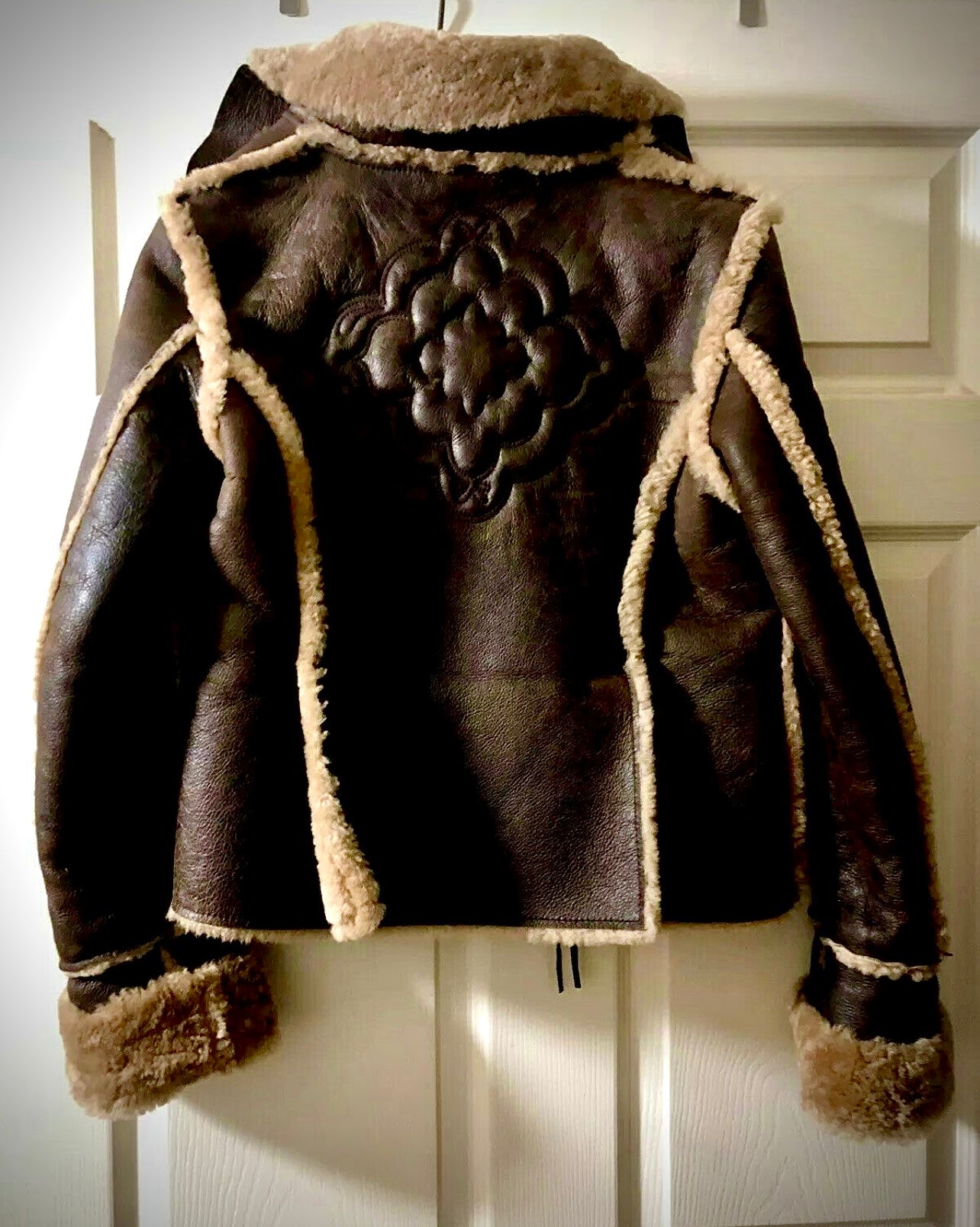 MINT RARE Beautiful Italian DIESEL Sheepskin Aviator Bomber Brown Women L Jacket