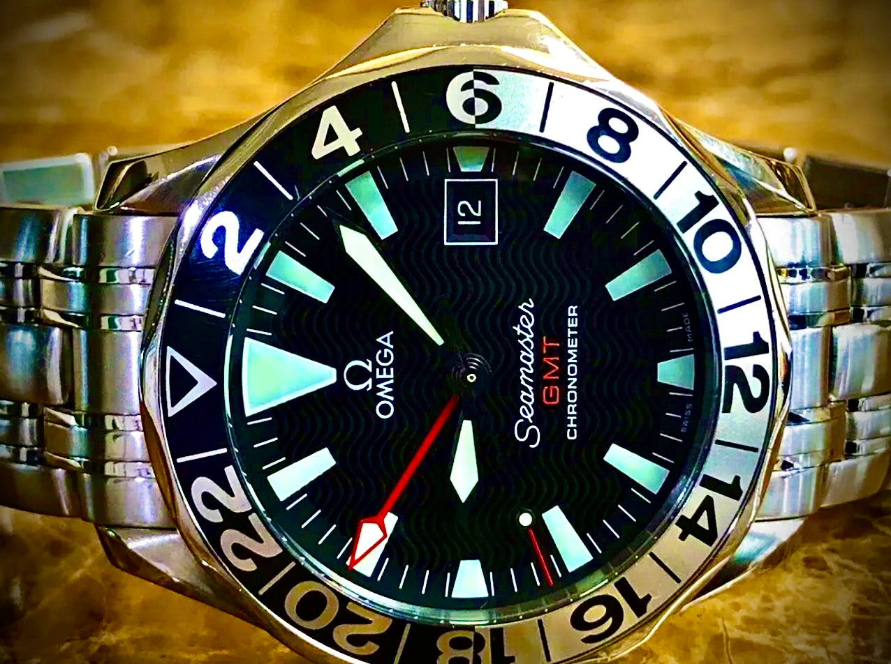 #623 Omega Seamaster 300m GMT 50th Anniversary 41mm Automatic Black Wave Dial 2234.50 50th anniversary