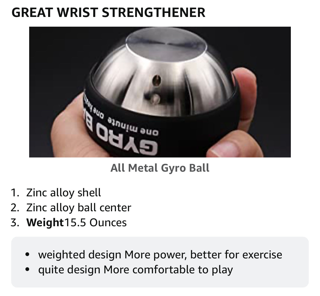 EXBEPE All-Metal Power Gyro Ball,Weighted Auto-Start Hand Wrist Forearm Trainer and Strengthener for Exercise Joint and Muscle with Ball Bag