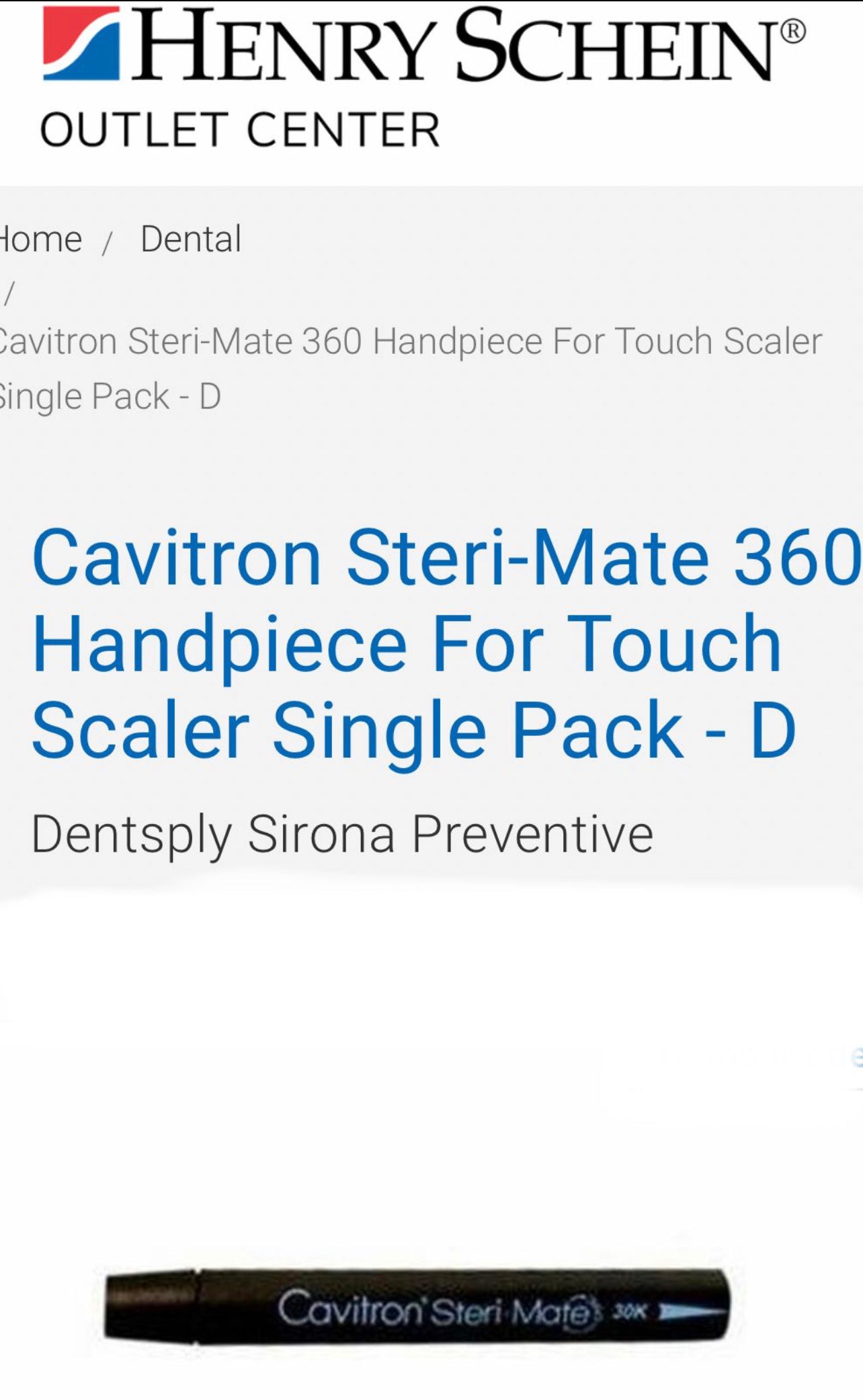 Dentsply Cavitron Steri- Mate 360 30K Sterilizable Sheath Handpiece No .8013201