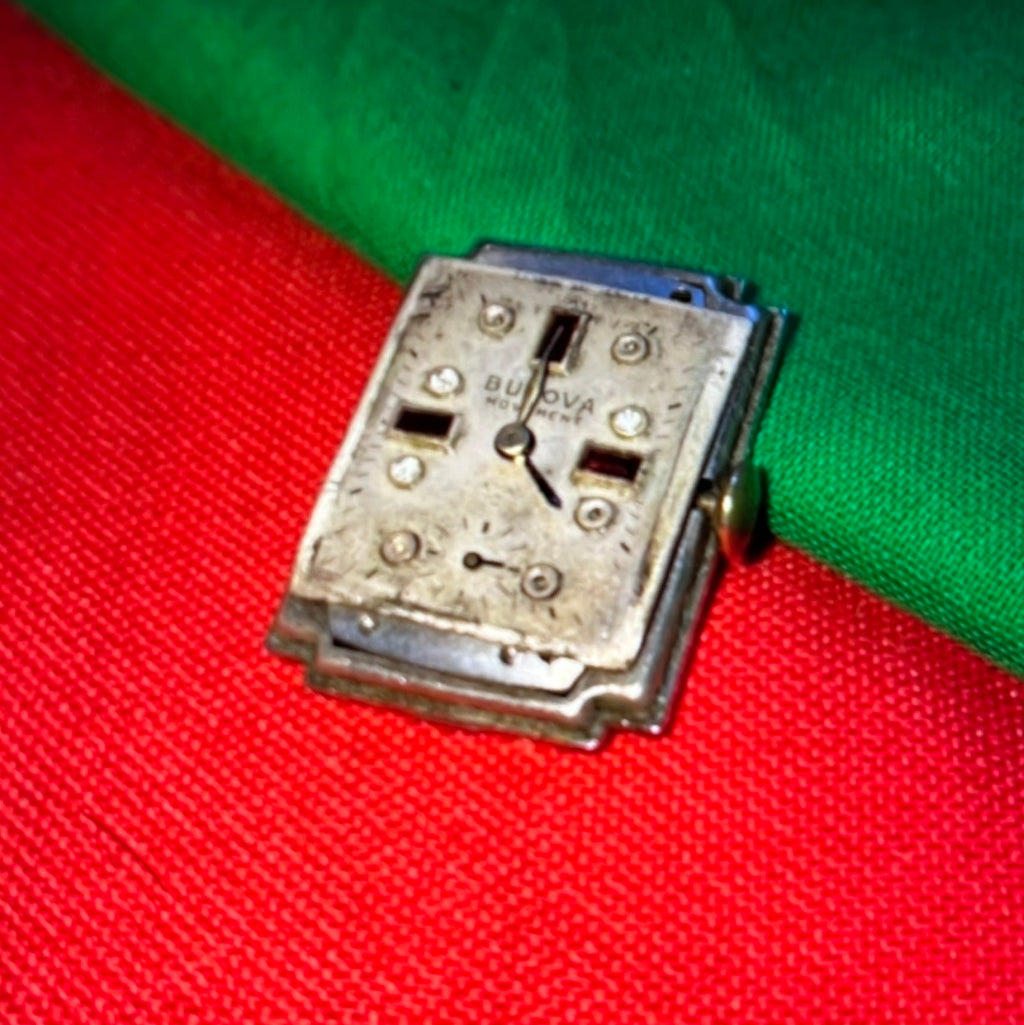 #12 Antiques Bulova 21 jewls 10 K GOLD Filled Diamonds and RUBIES watch