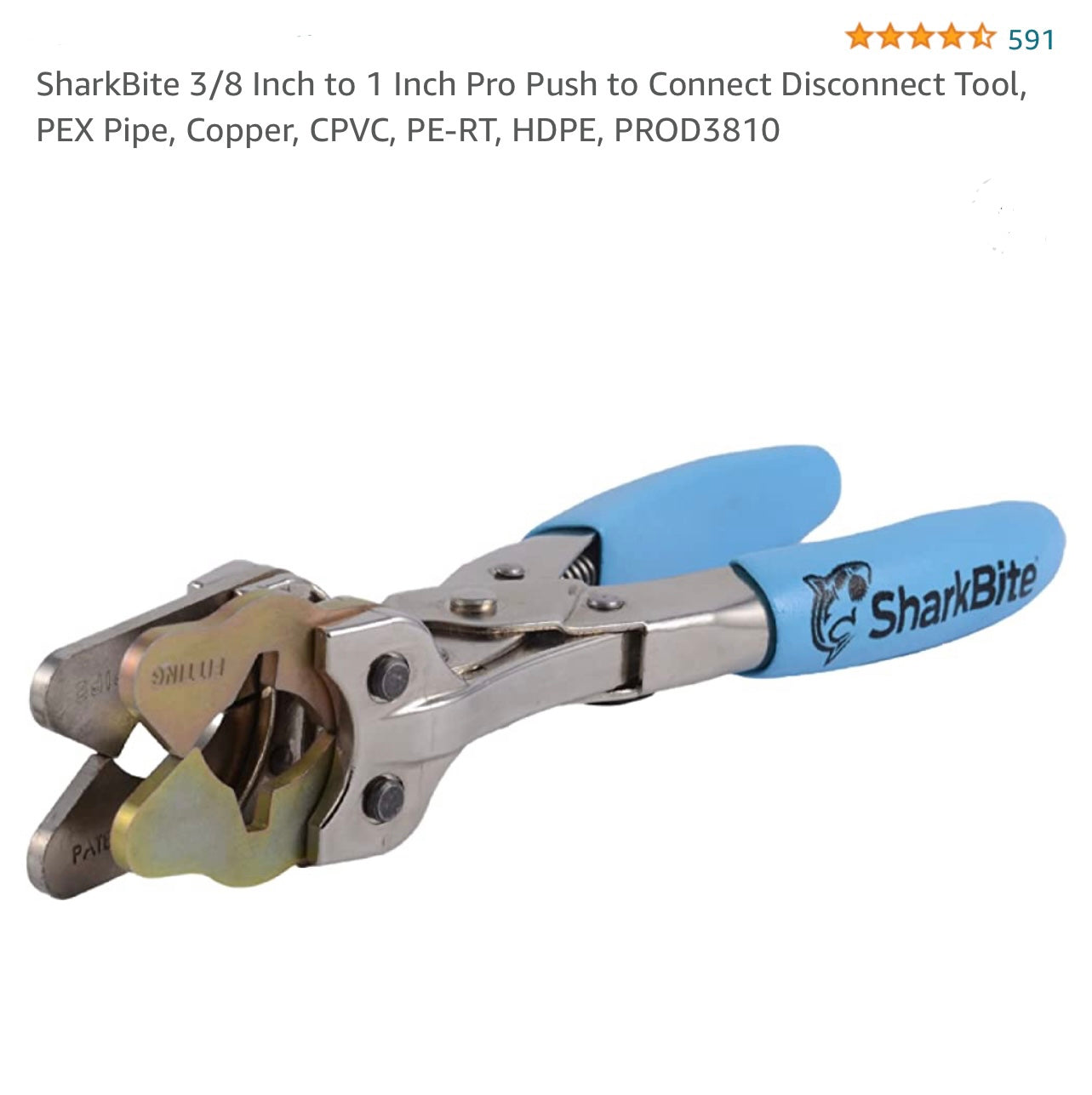 SharkBite 3/8 Inch to 1 Inch Pro Push to Connect Disconnect Tool, PEX Pipe, Copper, CPVC, PE-RT, HDPE, PROD3810