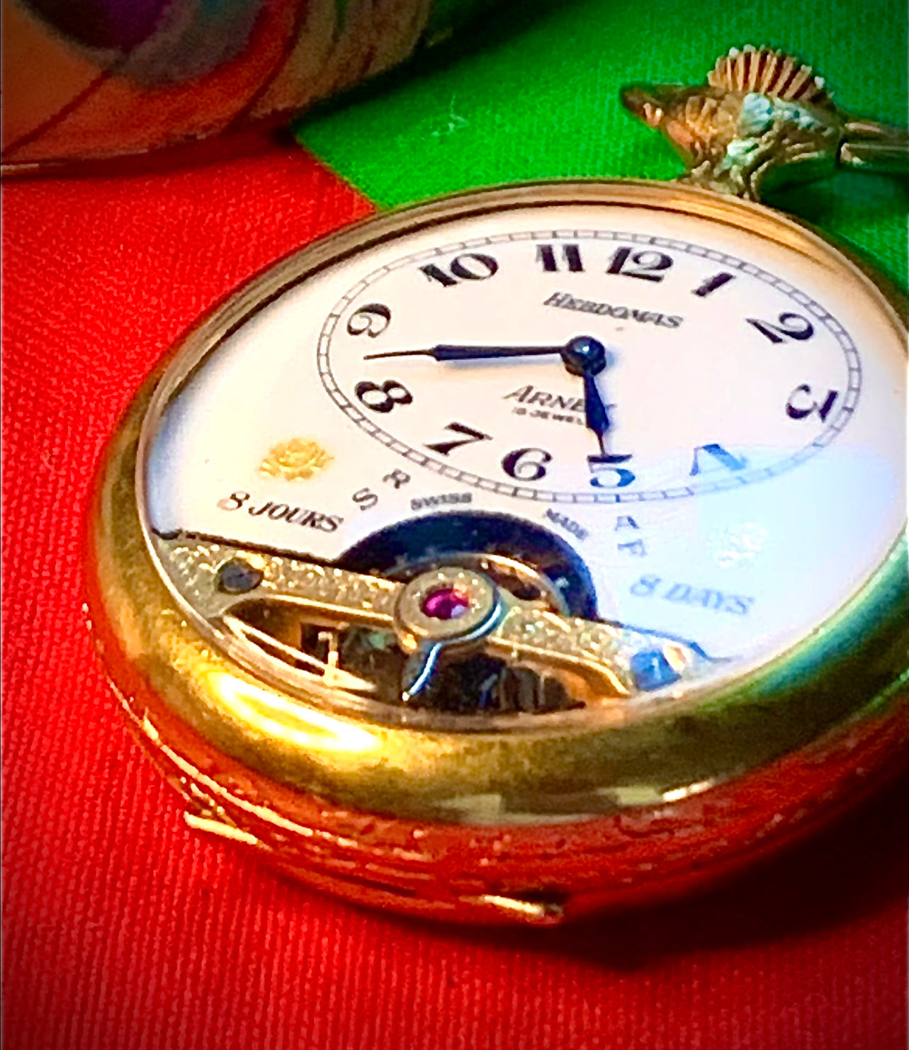 #65 Vintage 1920s Amazing Collector’s Visible Mechanism Arnex 8 Day 15 Jewel Pocket Watch