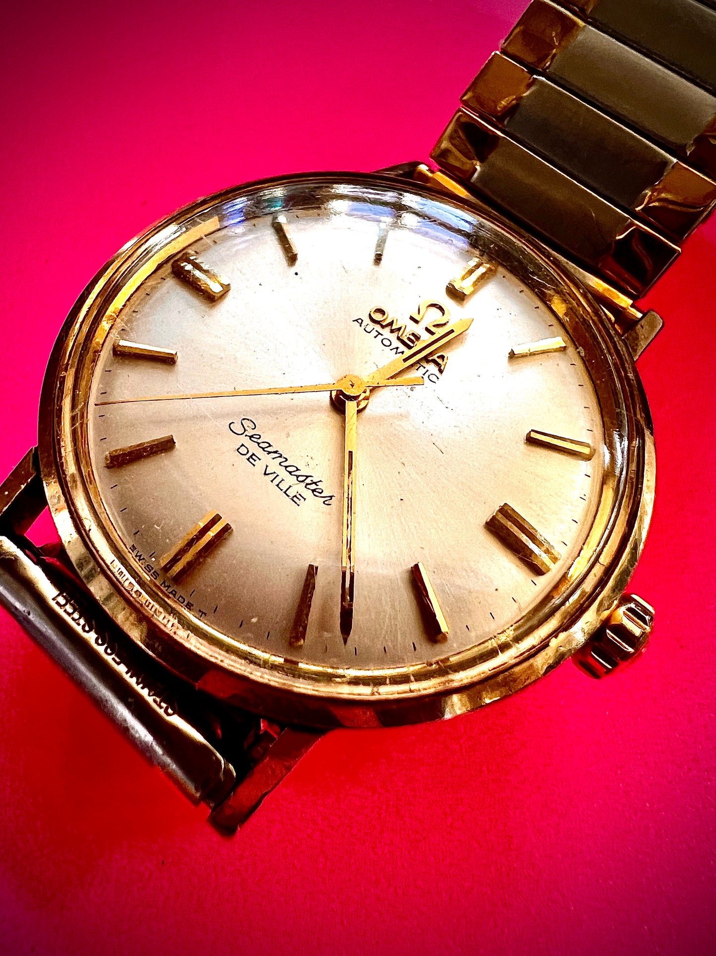 #824 Vintage Omega Seamaster Deville 14k Gold Filled SS Automatic Gold Linen Dial