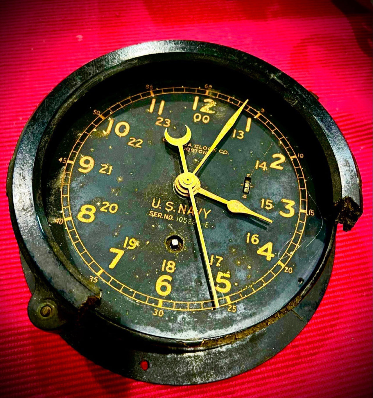 51. 75 years old Vintage Chelse  boston U. S. Navy Ship Clock for restoration